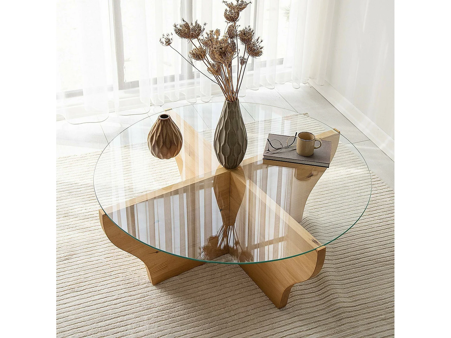 Table basse Almach, Table basse, Porte-revues pour canapé, Etagère de salon, 92x92h36 cm, Chêne