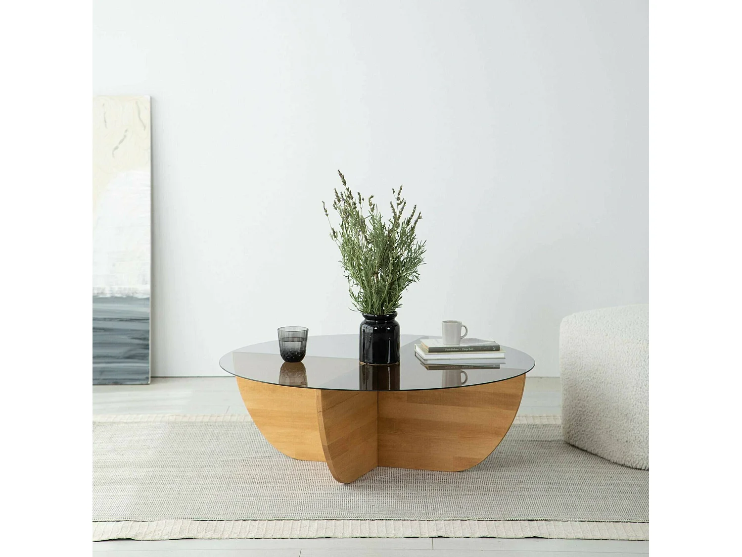 Table basse Phoebe, Table basse, Porte-revues pour canapé, Etagère de salon, 90x90h30 cm, Chêne