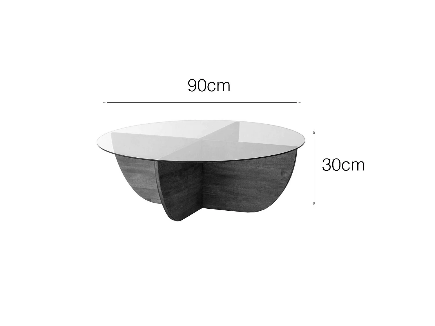 Table basse Jolanda, porte-revues, 90x90x30h cm chêne marron, forme ronde, structure en verre