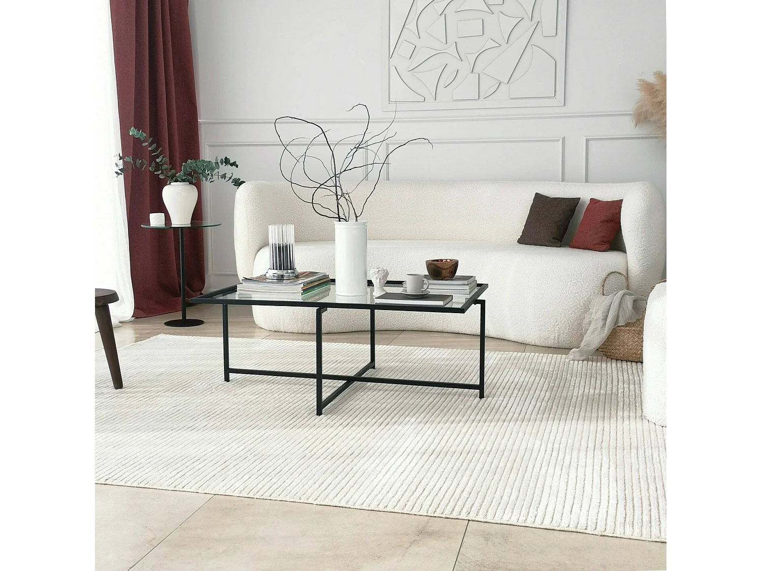 Mesa de café Dionit, Mesa de centro baja, Revistero para sofá, Estante de la sala de estar, 94x64h35 cm, Negro