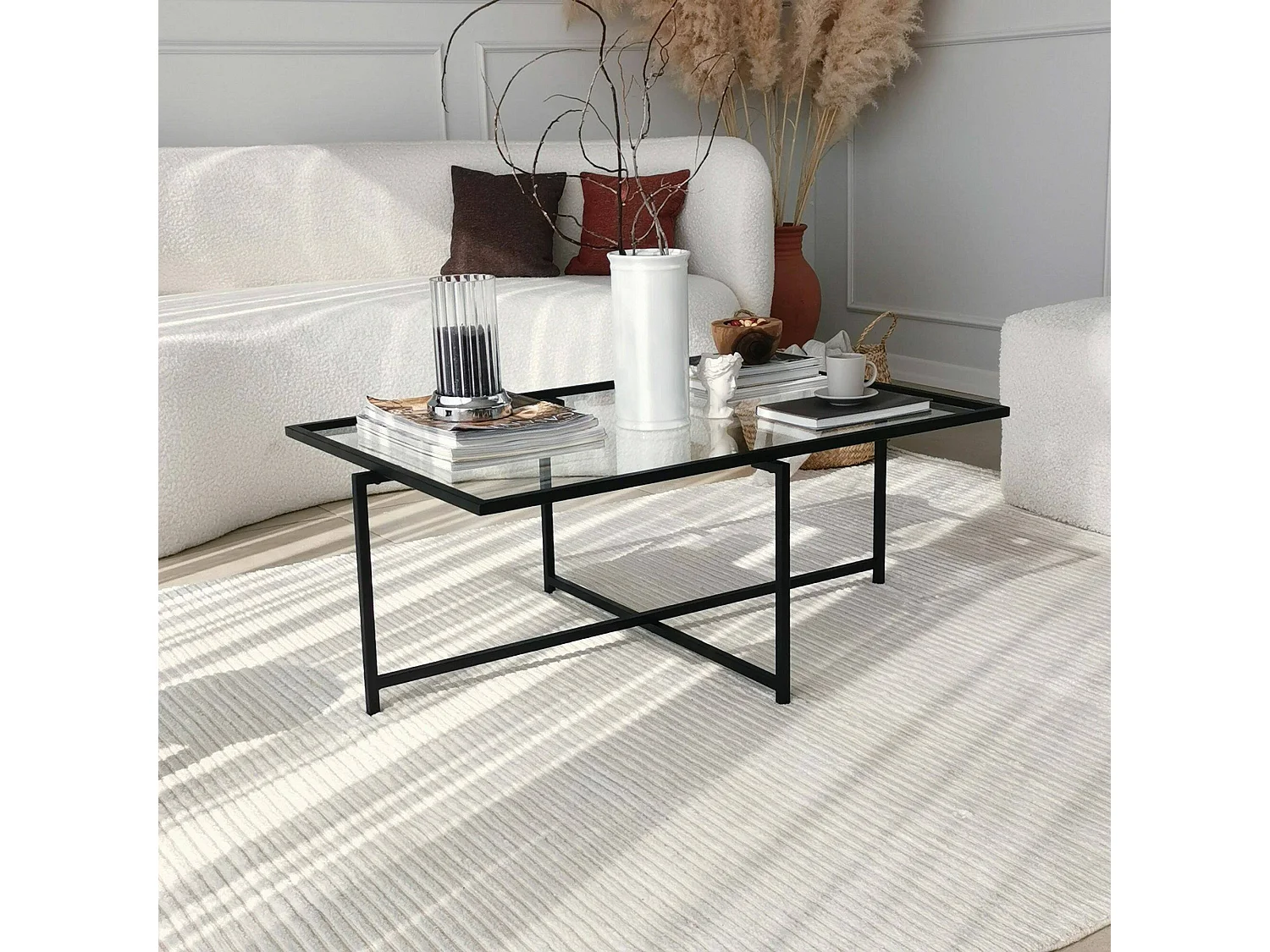 Mesa de café Dionit, Mesa de centro baja, Revistero para sofá, Estante de la sala de estar, 94x64h35 cm, Negro