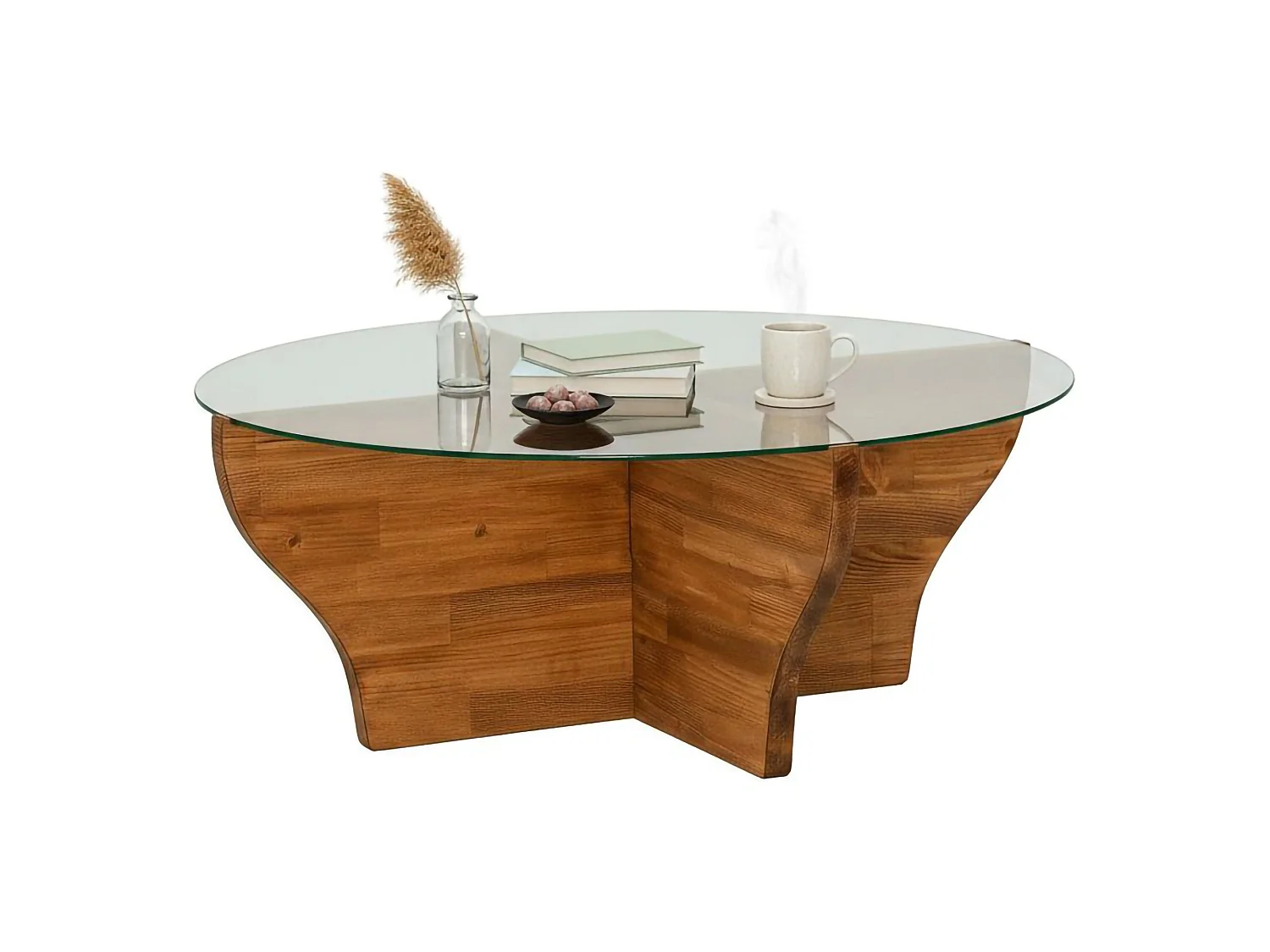 Table basse Califfi, porte-revues, 92x92x36h cm, chêne marron, forme ronde, nuance, structure en chêne