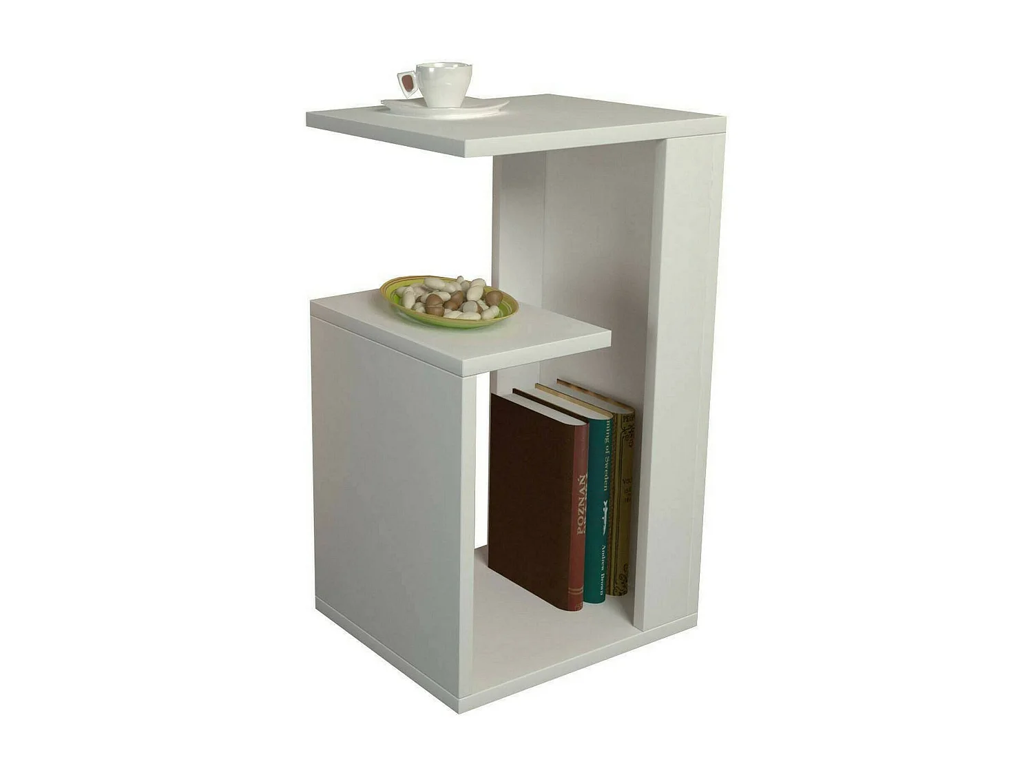 Table basse Kochab, Table basse, Porte-revues pour canapé, Etagère de salon, 35x30h60 cm, Blanc