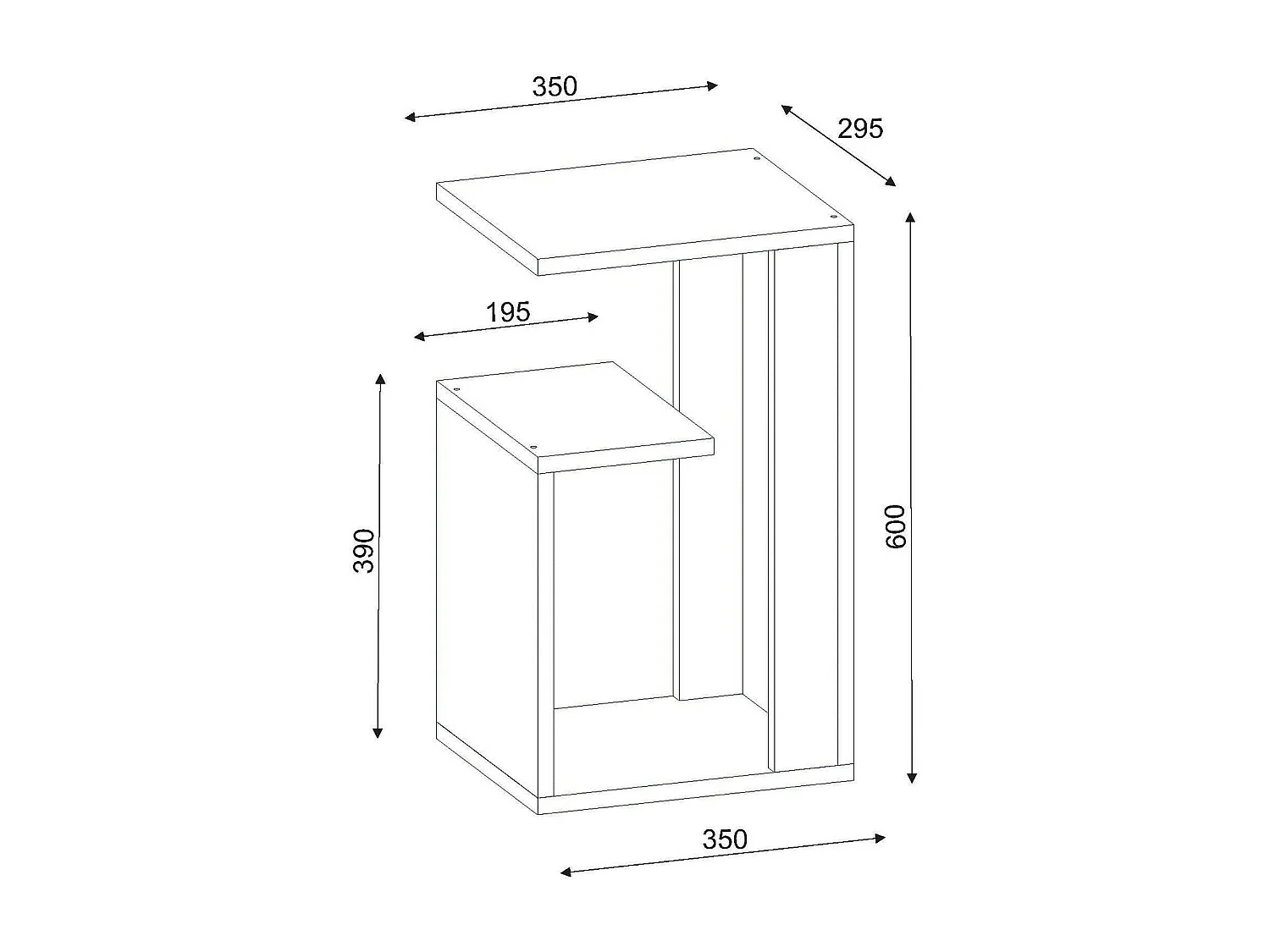 Dmo-satantLo, Koffietafel, Safa-winkelhouder, Sleepplank, 35x30h60 cm, Wit