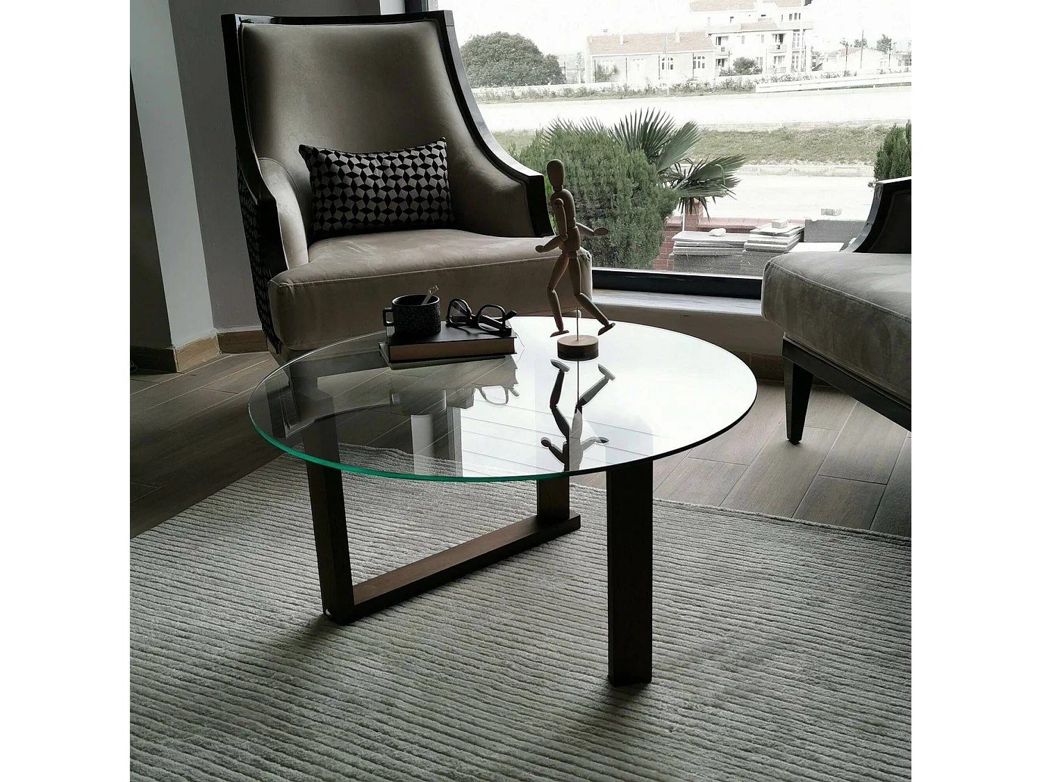 Mesa de centro Dimmobil, Mesa de café, Suporte para sofá, Prateleira para sala de estar, 80x80h41 cm, Nogueira