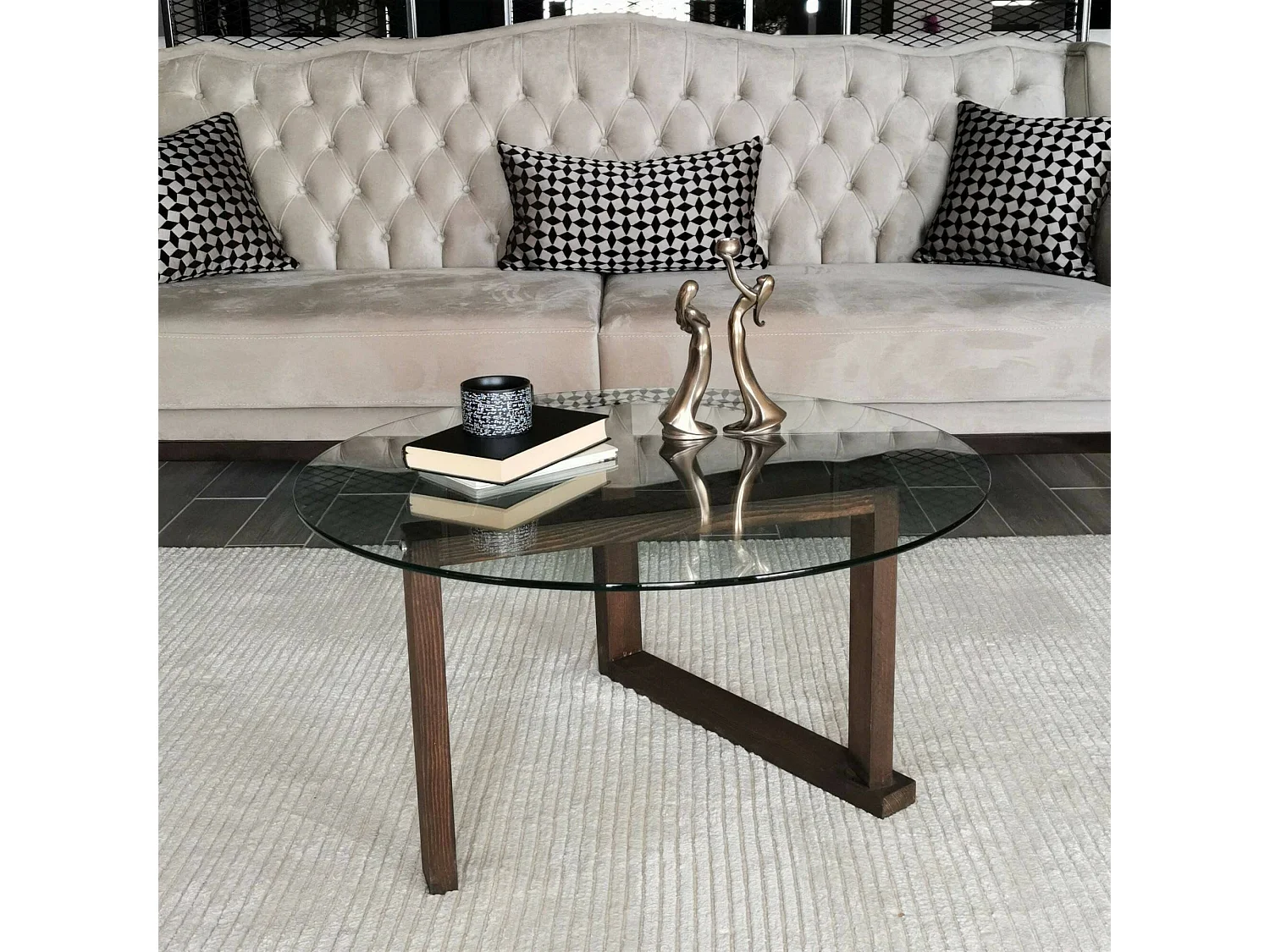 Mesa de centro Dimmobil, Mesa de café, Suporte para sofá, Prateleira para sala de estar, 80x80h41 cm, Nogueira