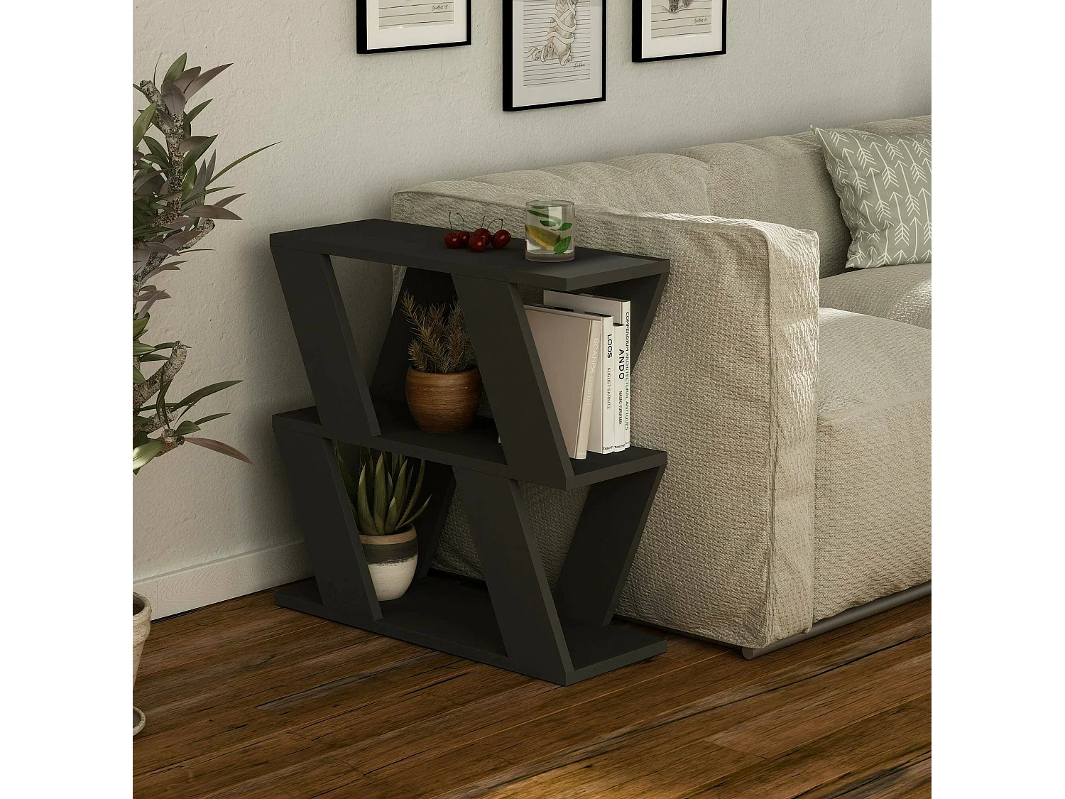 Mesa de café Dpipiton, Mesa de café, Porta-revistasPara sofá, Prateleira de sala de estar, 60x22h57 cm, Antracite