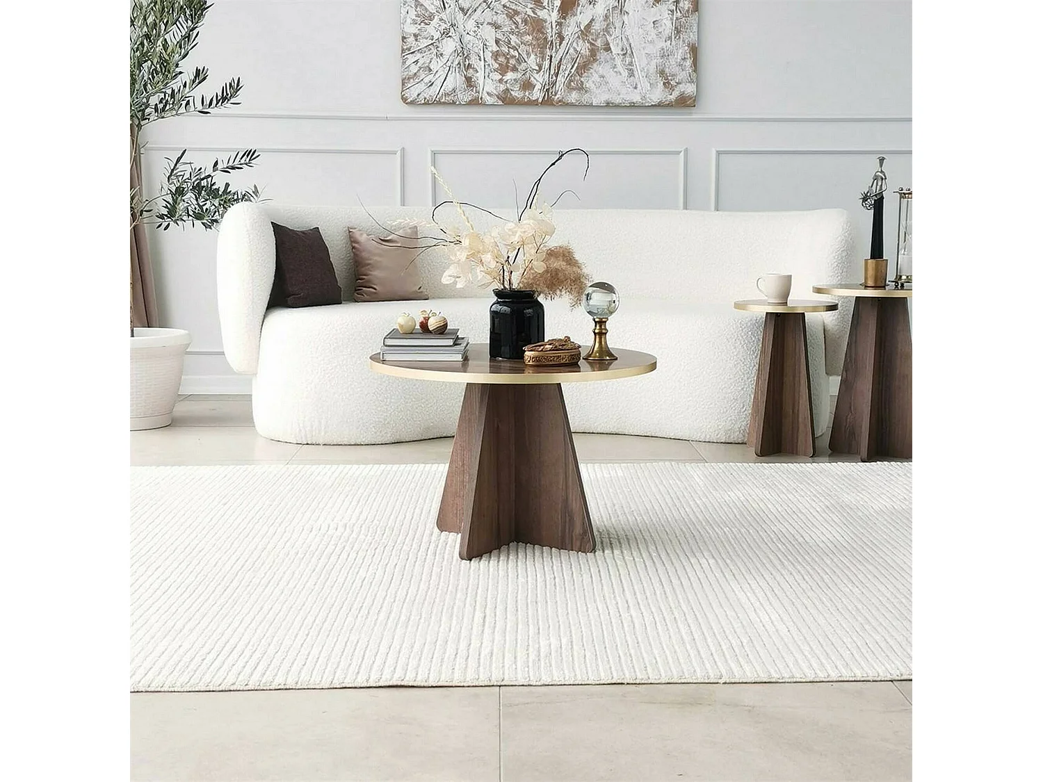 Dkluiver-saftoontafel, koffietafel, bankrishouder, woonkamerplank, 60x60h40 cm, goud en walnoot