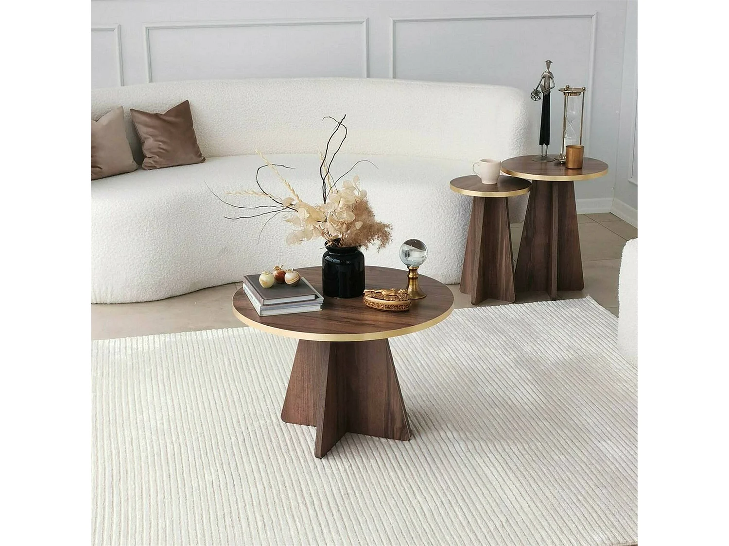 Dkluiver-saftoontafel, koffietafel, bankrishouder, woonkamerplank, 60x60h40 cm, goud en walnoot