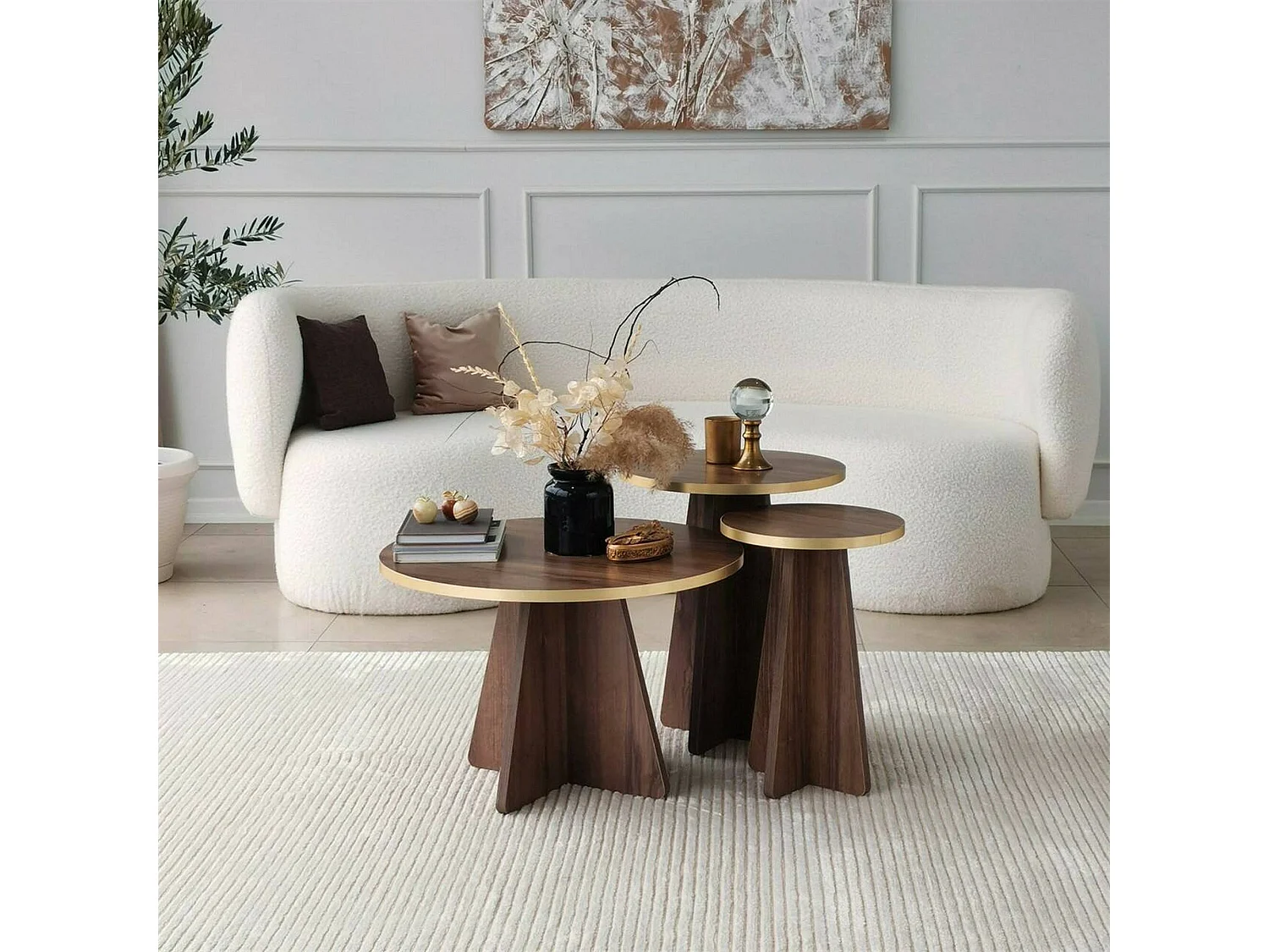 Dkluiver-saftoontafel, koffietafel, bankrishouder, woonkamerplank, 60x60h40 cm, goud en walnoot