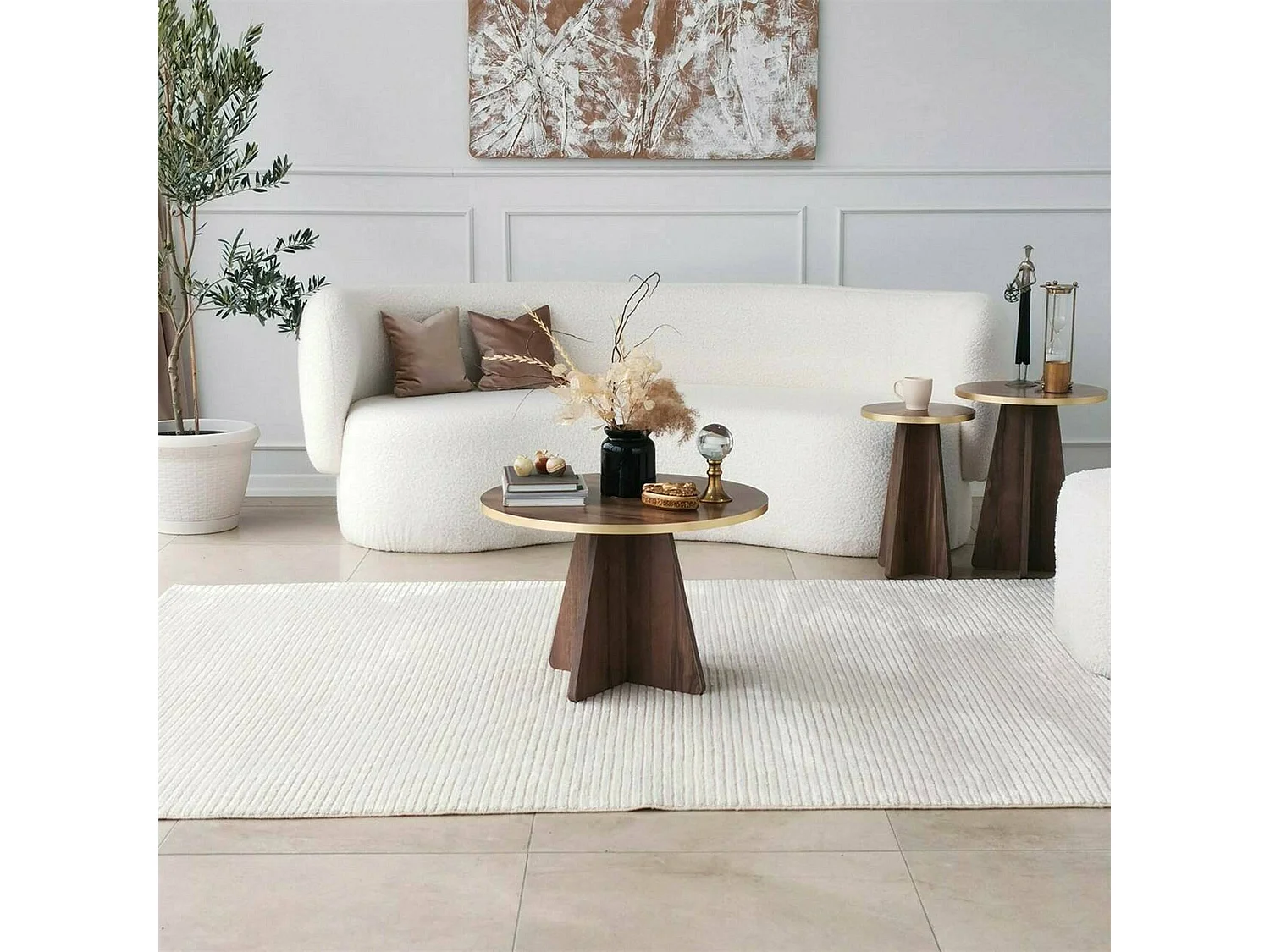 Table basse Elnath, Table basse, Porte-revues pour canapé, Etagère de salon, 60x60h40 cm, Or et Noyer