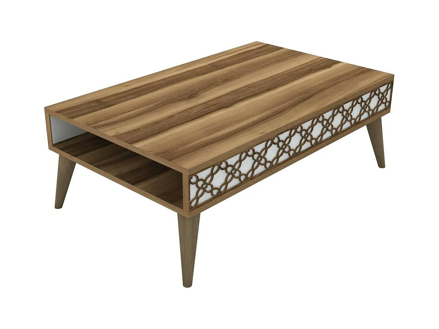 Table basse Scheat, Table basse, Porte-revues pour canapé, Etagère de salon, 105x60h37 cm, Noyer et Blanc