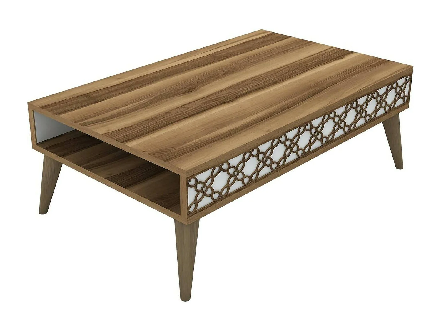 Wohnzimmertisch Dpiant, Niedriger Wohnzimmertisch, Kaffeeregal, Couchtisch für Sofa, 105x60h37 cm, Walnuss und WeiÃŸ