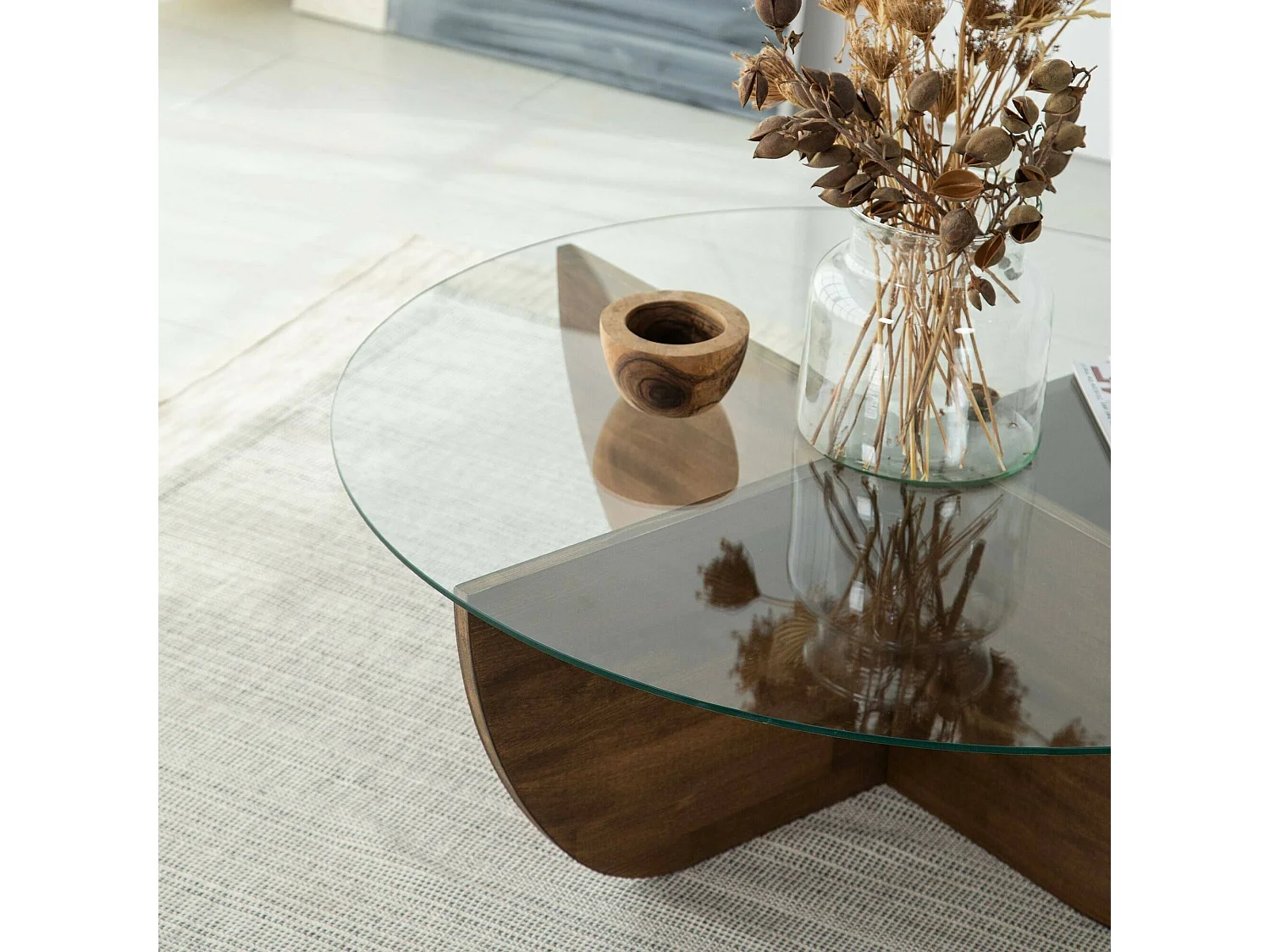 SaaltjeTto Dpere, Koffietafel, bankrek, woonkamerplank, 90x90h30 cm, Walnoot