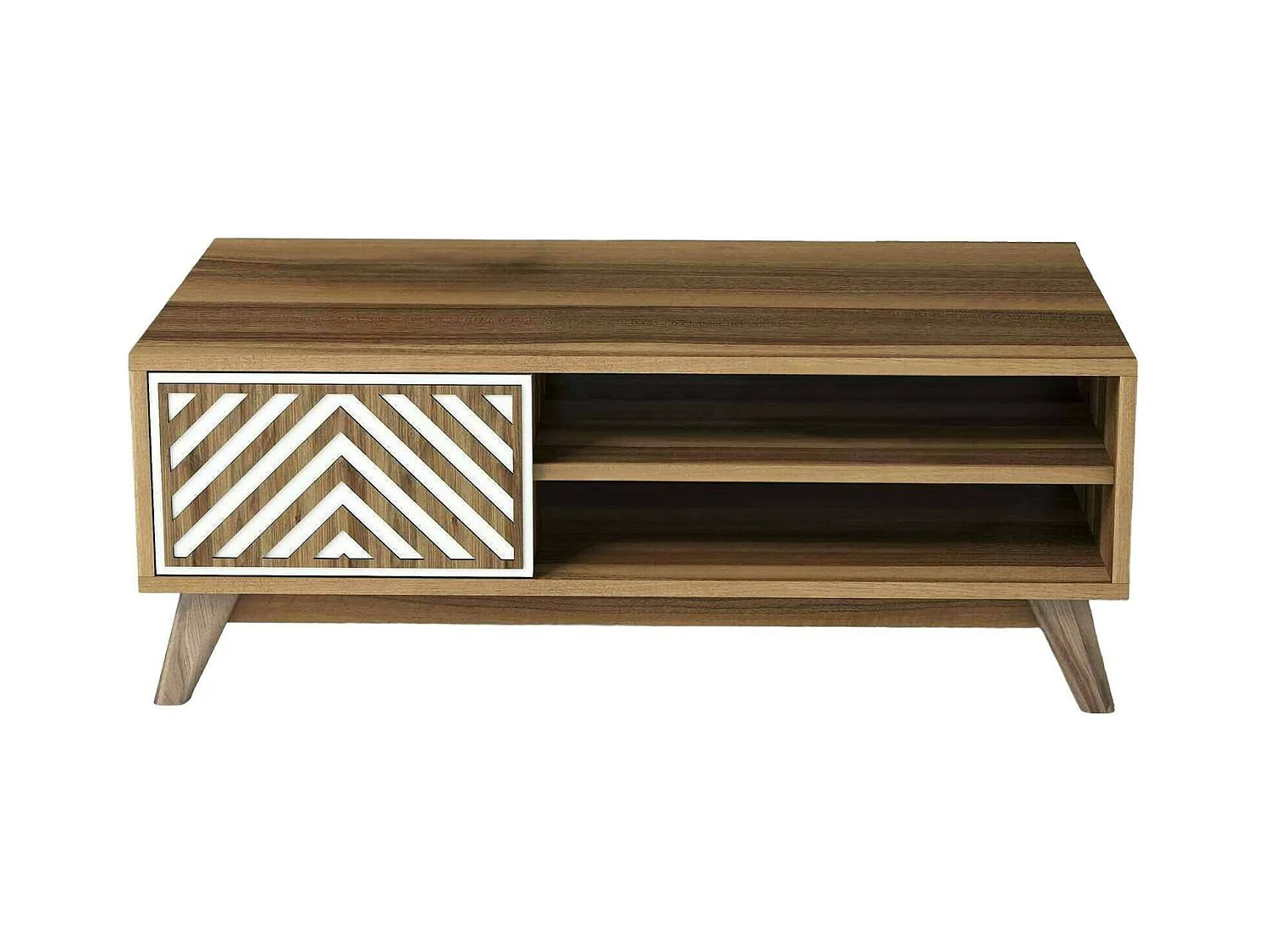 Table basse Markab, Table basse, Porte-revues pour canapé, Etagère de salon, 105x60h38 cm, Noyer et Blanc