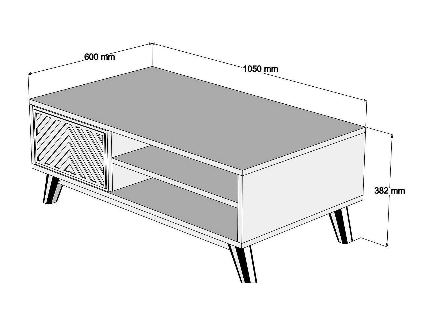 Mesa de café Dpratell, Mesa de centro baja, Revistero para sofá, Estante de la sala de estar, 105x60h38 cm, Nogal y Blanco