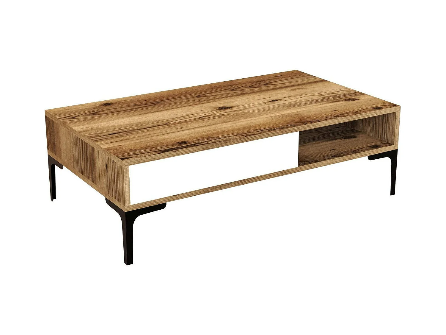 Table basse Diadem, Table basse, Porte-revues pour canapé, Etagère de salon, 105x60h33 cm, Noyer et Blanc