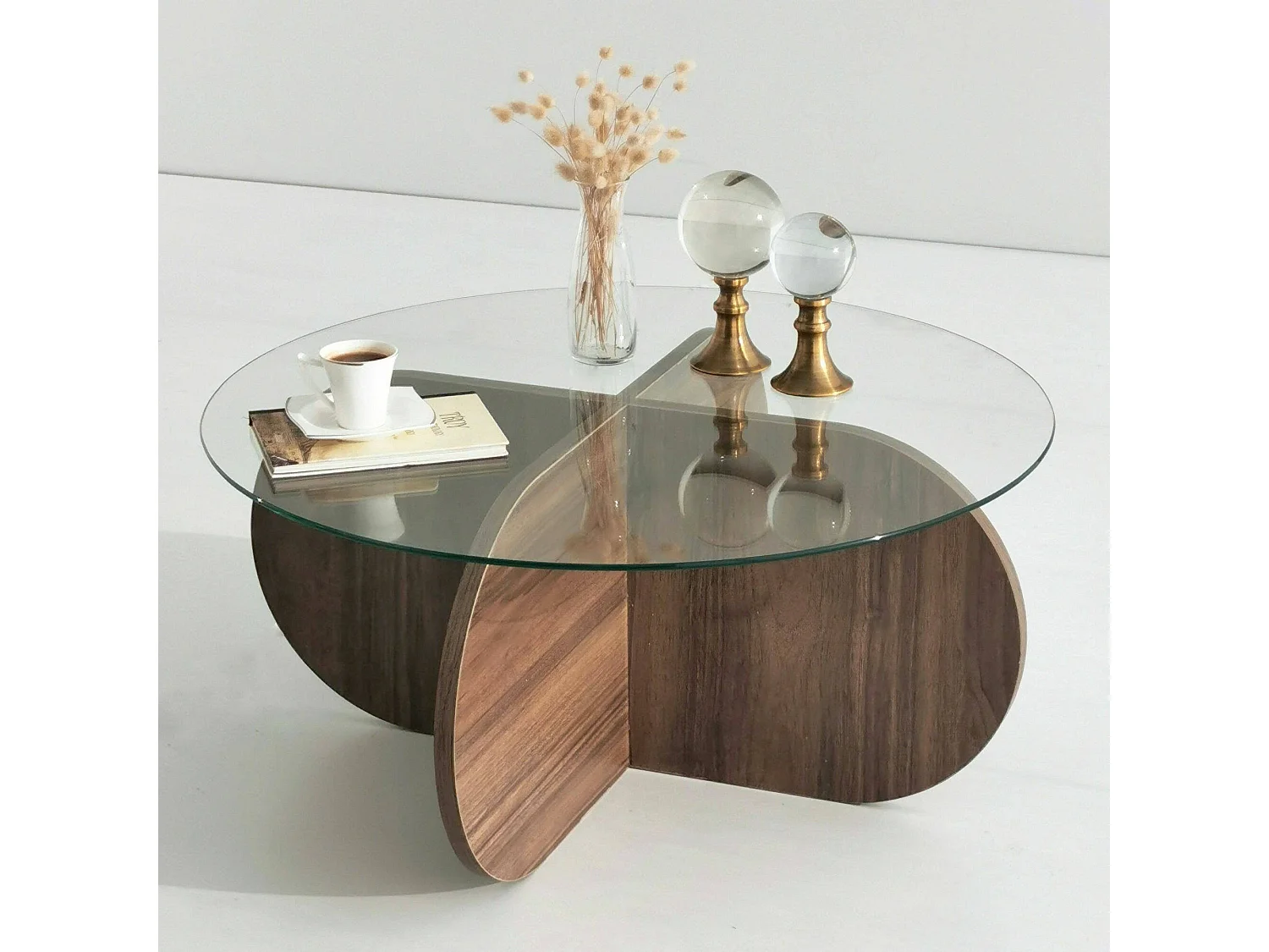 Table basse Gliese, Table basse, Porte-revues pour canapé, Etagère de salon, 75x75h35 cm, Noyer
