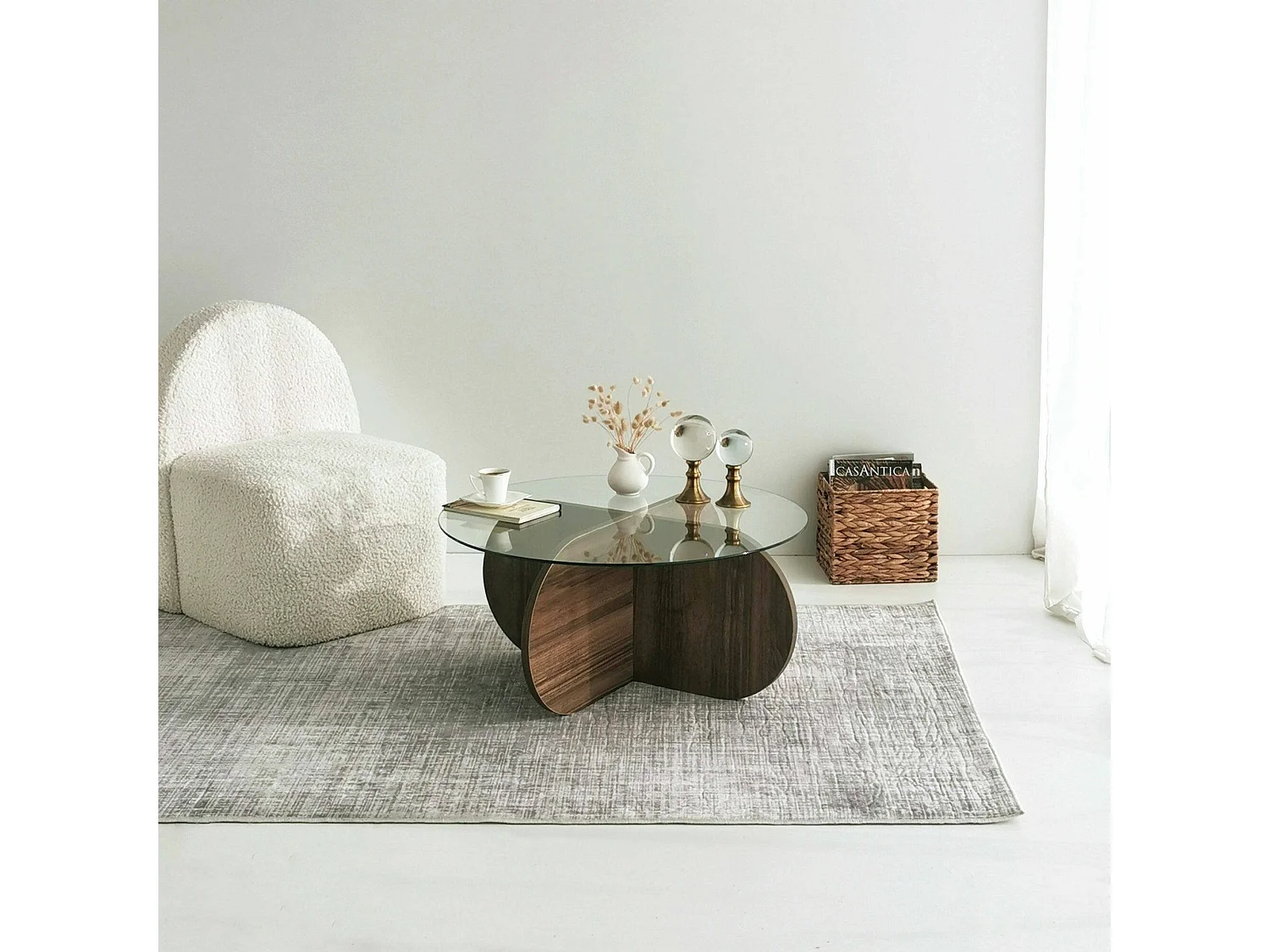 Dalcibiad-safeeltafel, Koffietafeltafel, Softa-entafelhouder, Aanrecht, 75x75h35 cm, Walnoot