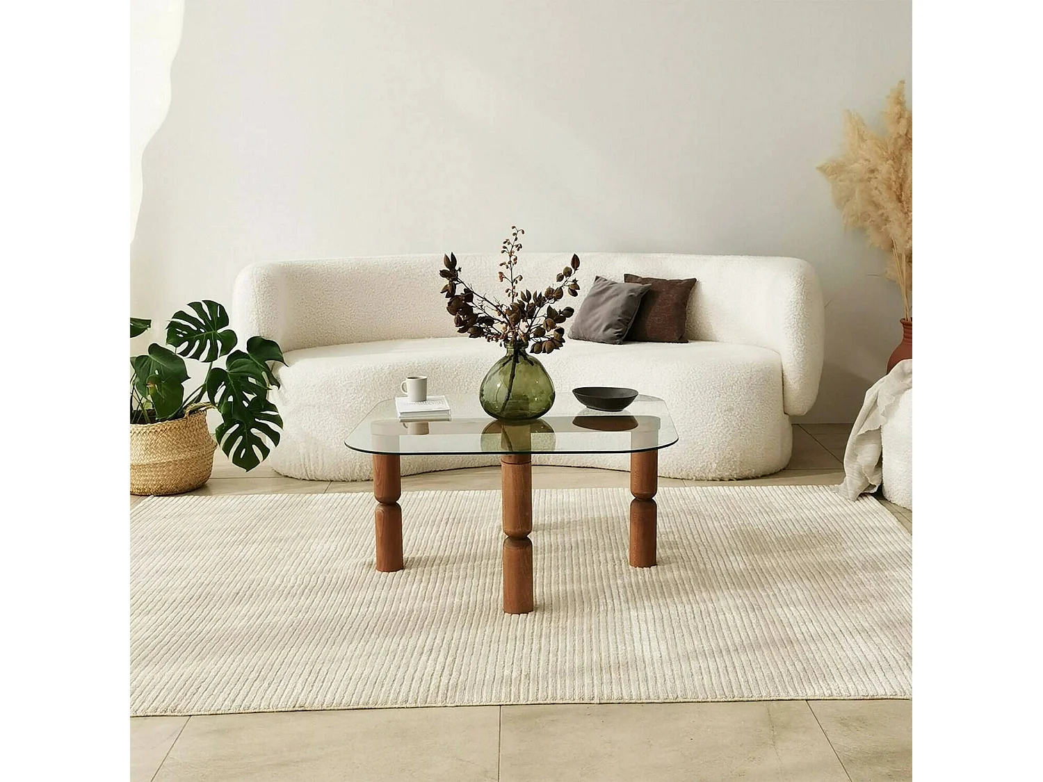 Mesa de café Dpervers, Mesa de café, Porta-revistas para sofásOu, Prateleira de sala, 80x80h40 cm, Noz e Transparente