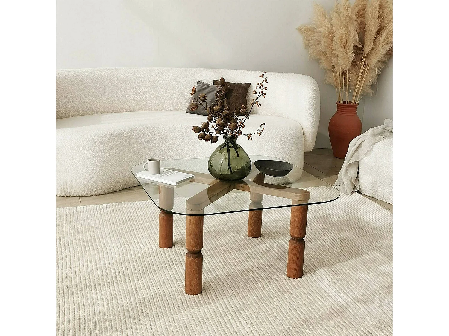 Mesa de café Dpervers, Mesa de café, Porta-revistas para sofásOu, Prateleira de sala, 80x80h40 cm, Noz e Transparente