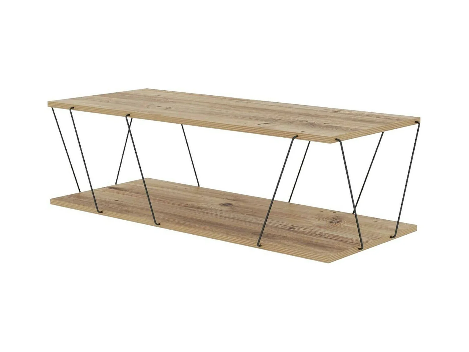 Table basse Harmonia, Table basse, Porte-revues pour canapé, Etagère de salon, 120x50h30 cm, Chêne et Noir