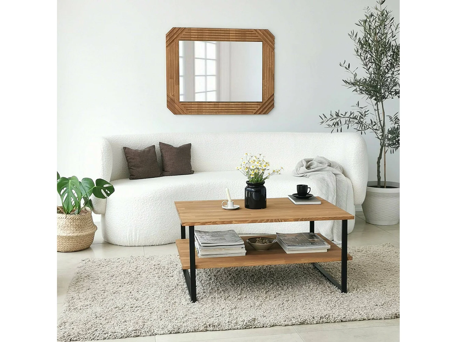 Mesa de café Dlionett, Mesa de centro baja, Revistero para sofá, Estante de la sala de estar, 85x60h40 cm, Roble