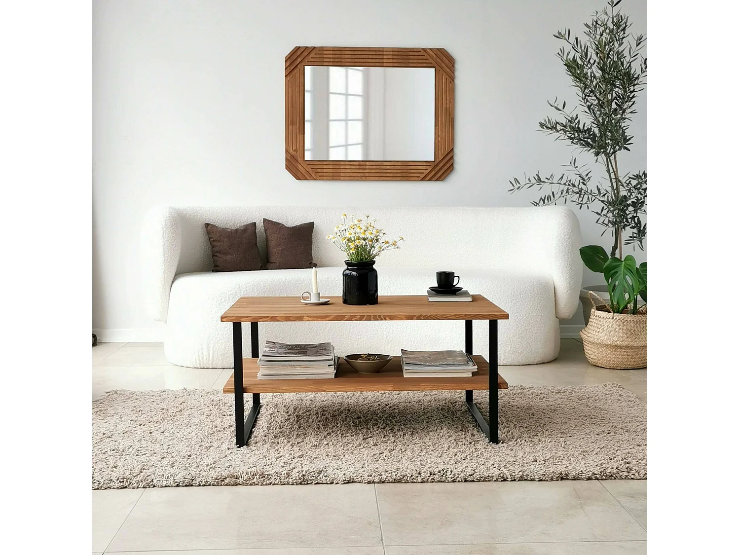 Mesa de café Dlionett, Mesa de centro baja, Revistero para sofá, Estante de la sala de estar, 85x60h40 cm, Roble