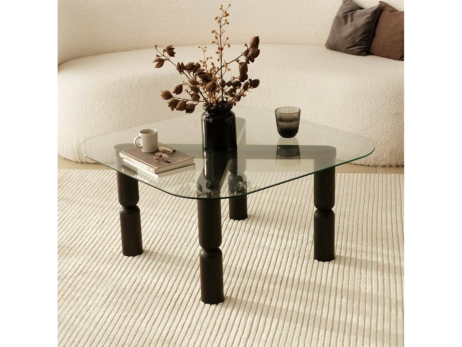 Wohnzimmertisch Dpervers, Niedriger Wohnzimmertisch, Kaffeeregal, Couchtisch für Sofa, 80x80h40 cm, Anthrazit und Transparent