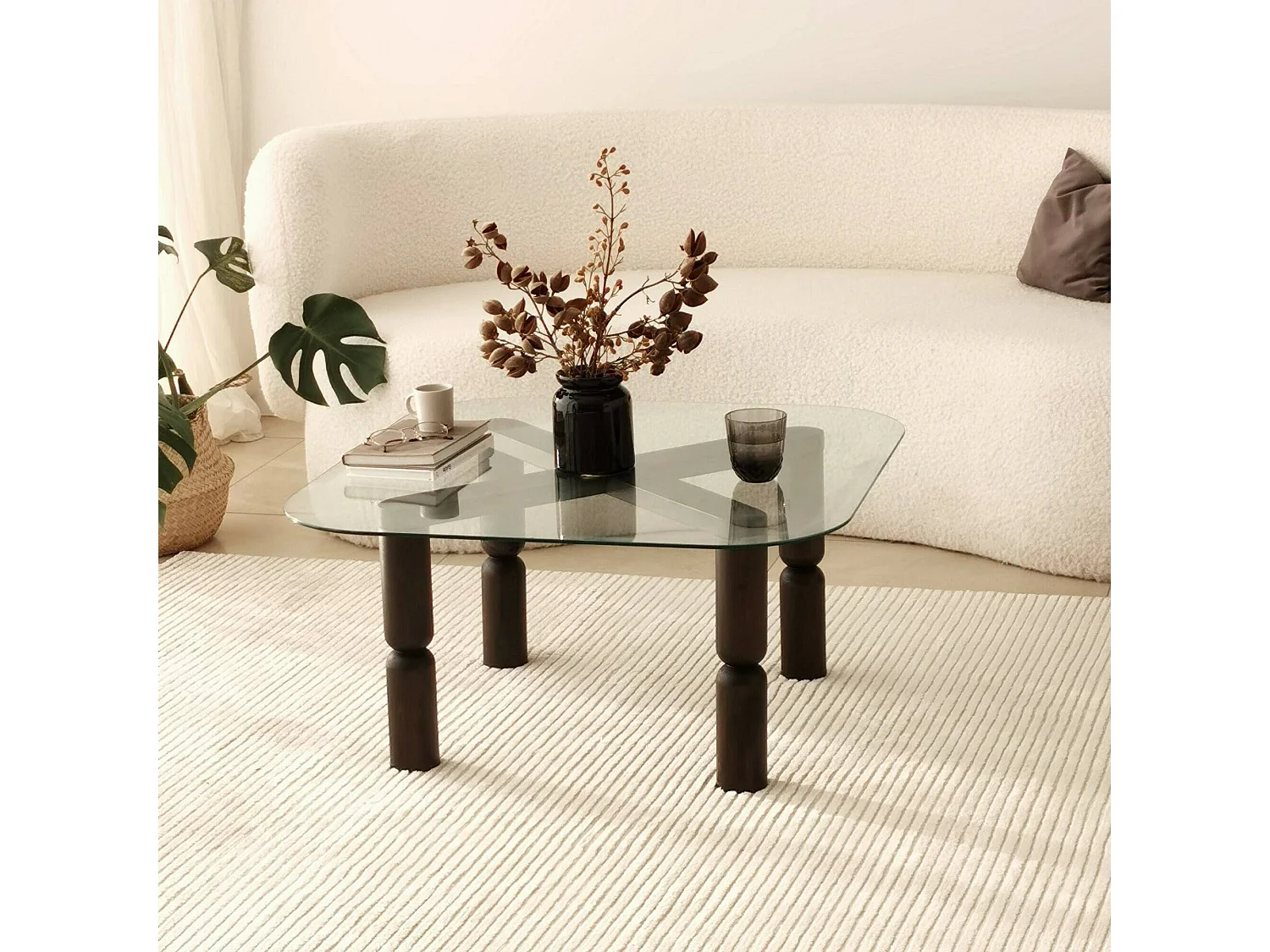 Wohnzimmertisch Dpervers, Niedriger Wohnzimmertisch, Kaffeeregal, Couchtisch für Sofa, 80x80h40 cm, Anthrazit und Transparent