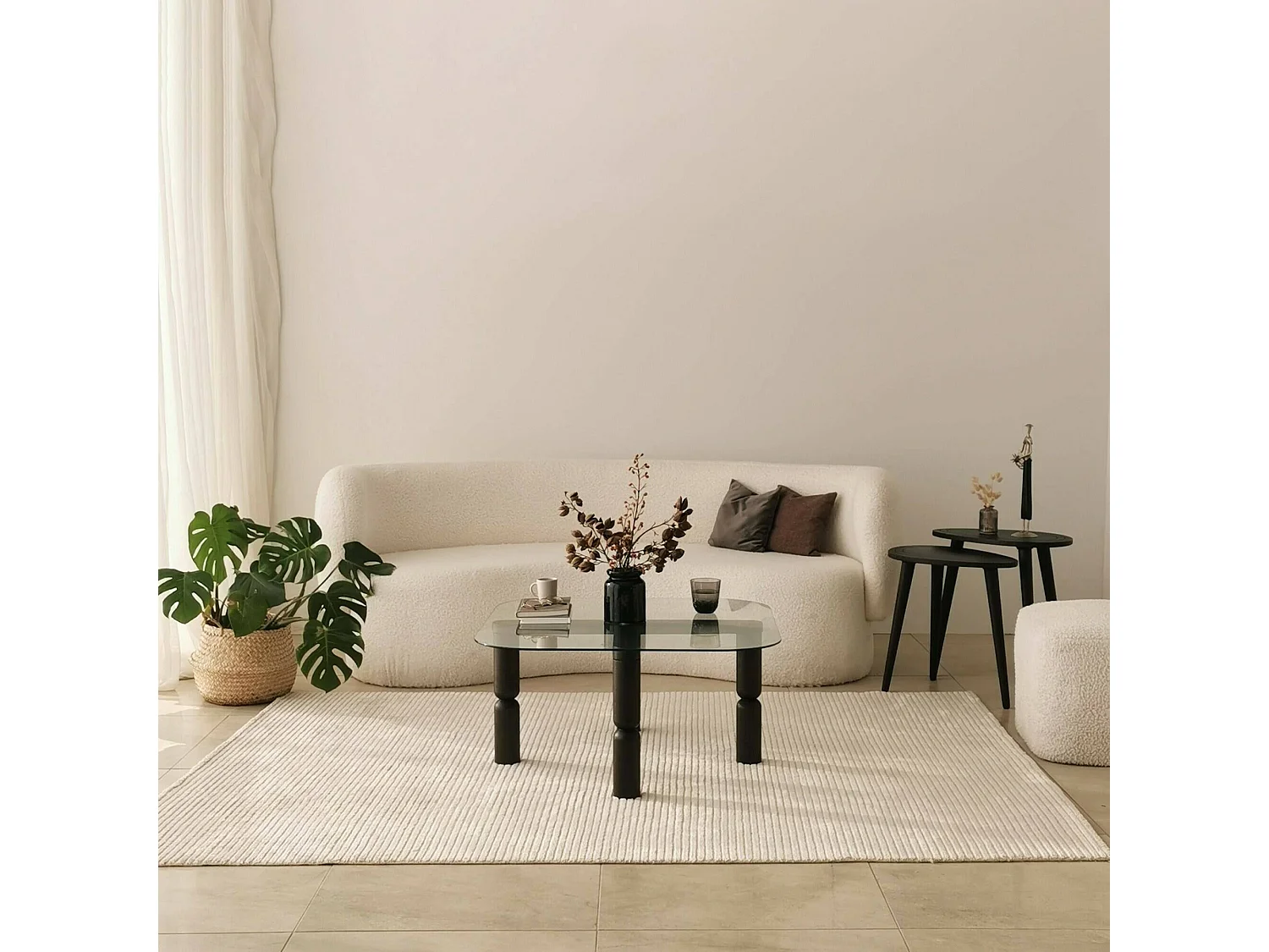 Table basse Psamathe, Table basse, Porte-revues pour canapé, Etagère de salon, 80x80h40 cm, Anthracite et Transparent