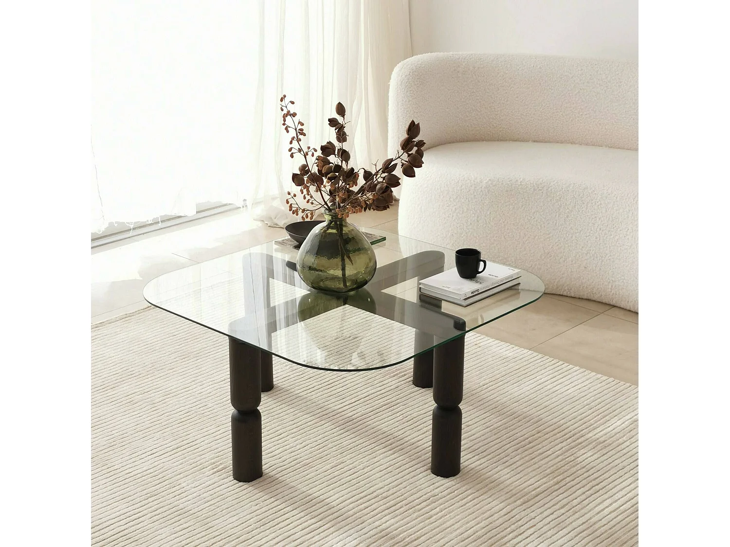 Wohnzimmertisch Dpervers, Niedriger Wohnzimmertisch, Kaffeeregal, Couchtisch für Sofa, 80x80h40 cm, Anthrazit und Transparent