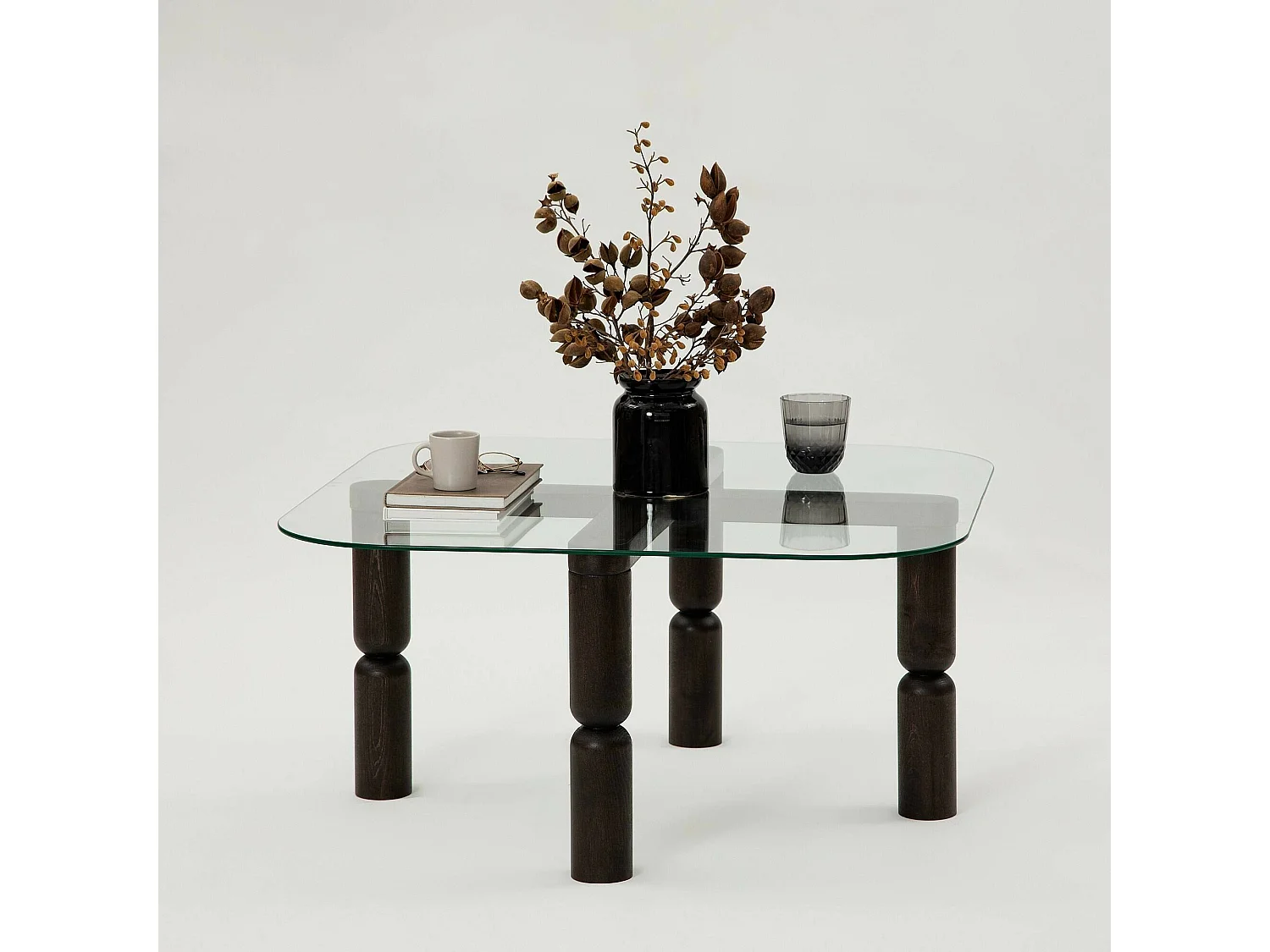 Wohnzimmertisch Dpervers, Niedriger Wohnzimmertisch, Kaffeeregal, Couchtisch für Sofa, 80x80h40 cm, Anthrazit und Transparent