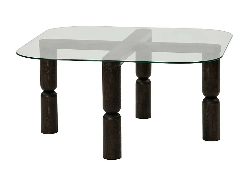 Table basse Psamathe, Table basse, Porte-revues pour canapé, Etagère de salon, 80x80h40 cm, Anthracite et Transparent