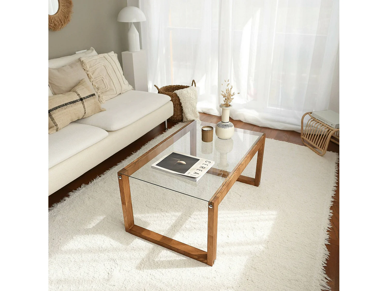 Table basse Gomeisa, Table basse, Porte-revues pour canapé, Etagère de salon, 85x55h40 cm, Chêne