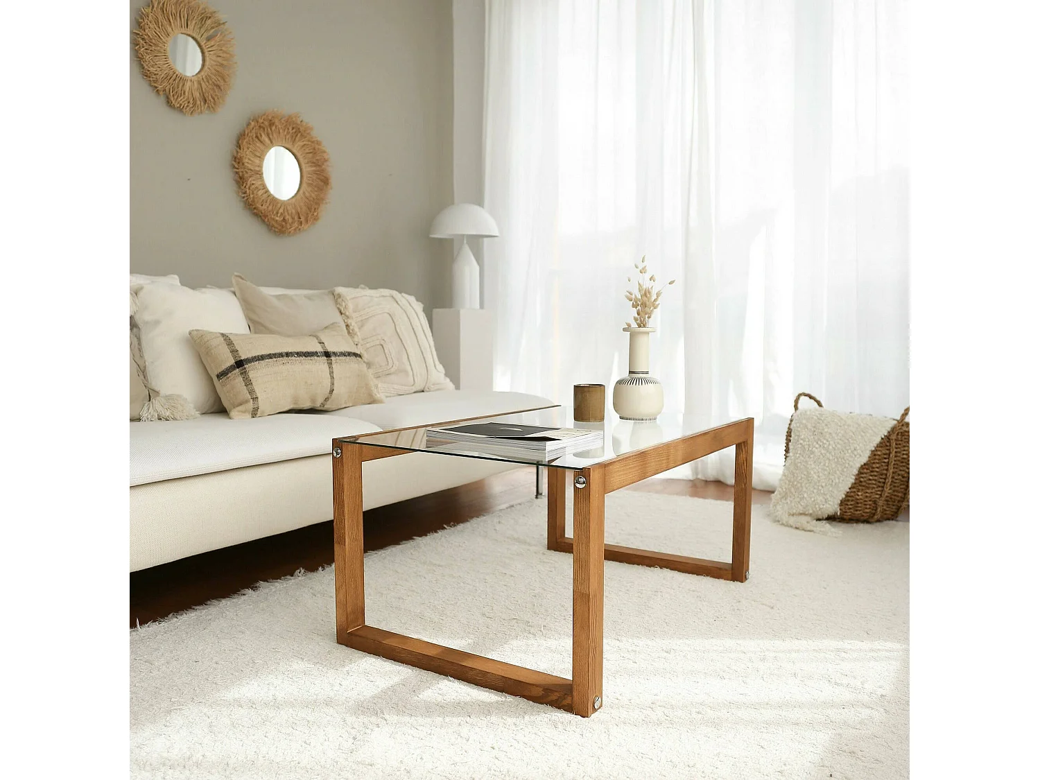 Table basse Gomeisa, Table basse, Porte-revues pour canapé, Etagère de salon, 85x55h40 cm, Chêne