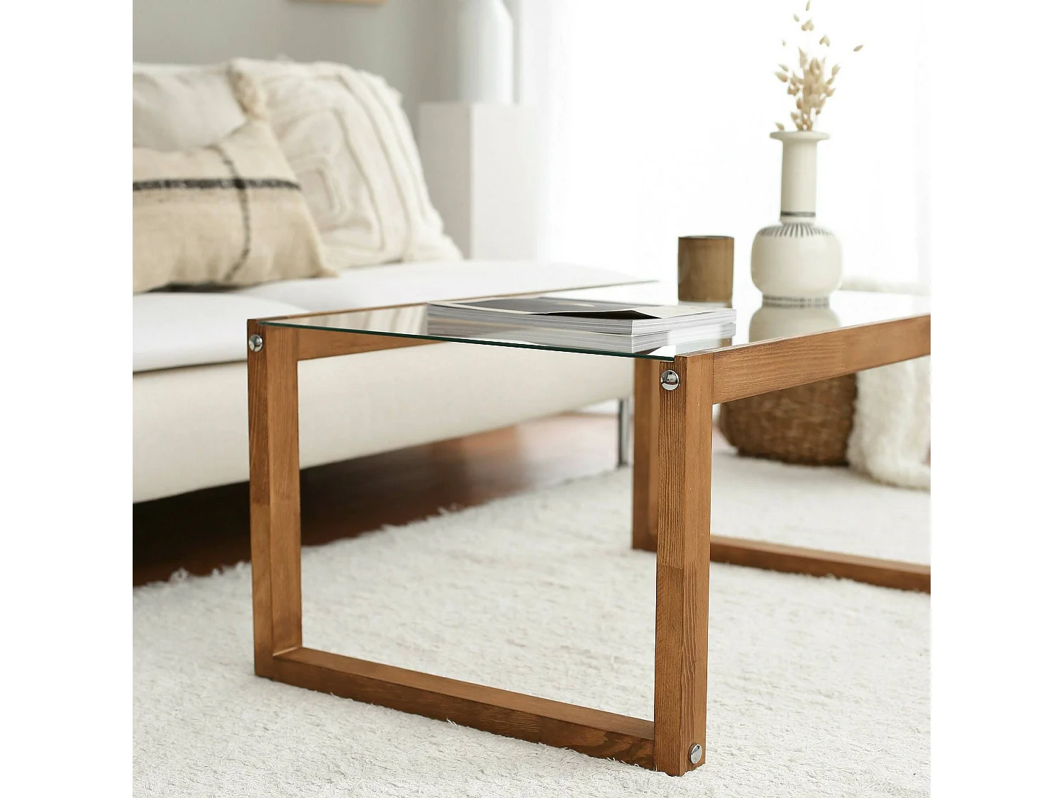 Table basse Gomeisa, Table basse, Porte-revues pour canapé, Etagère de salon, 85x55h40 cm, Chêne