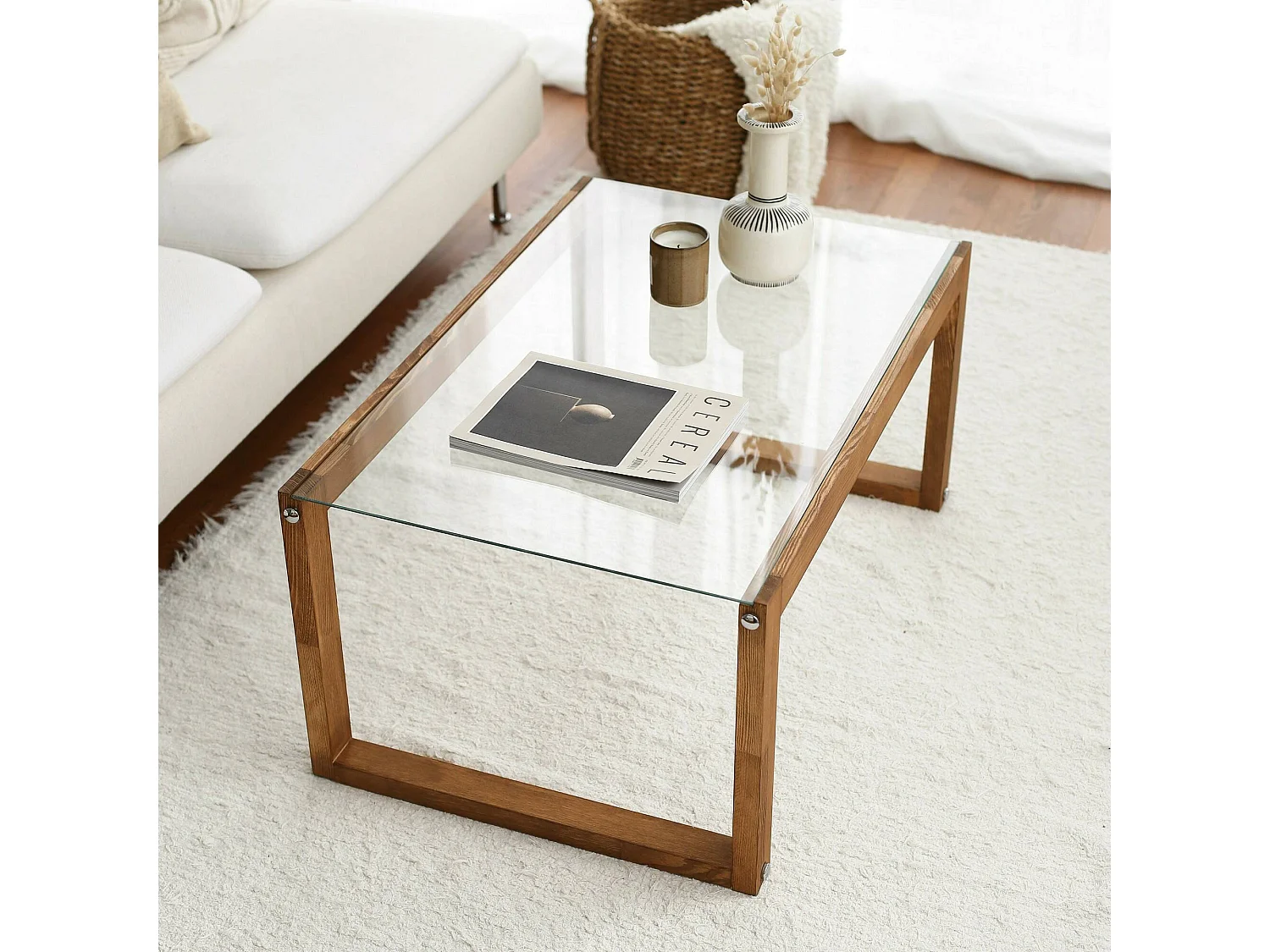 Table basse Gomeisa, Table basse, Porte-revues pour canapé, Etagère de salon, 85x55h40 cm, Chêne