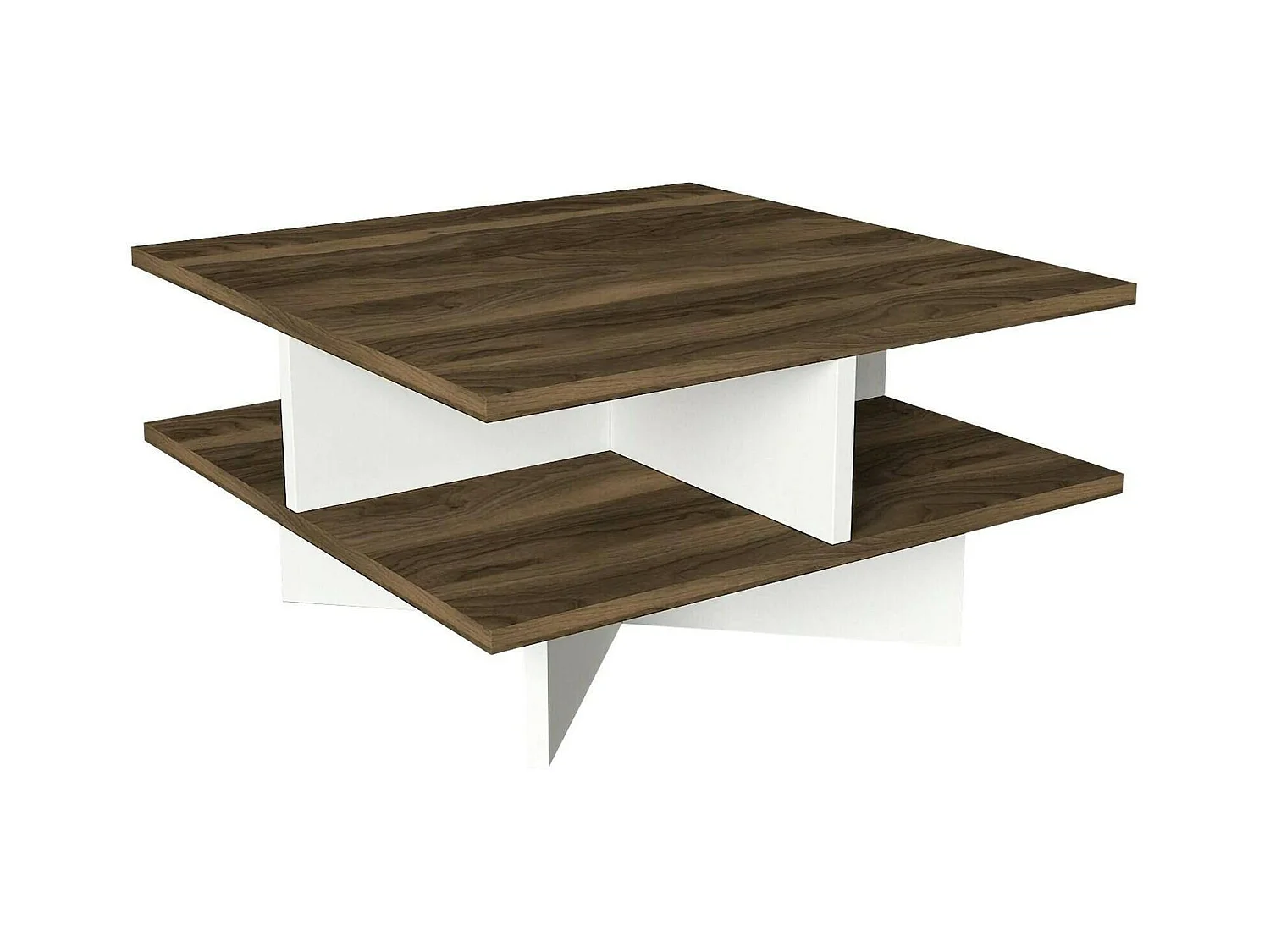 Wohnzimmertisch Dpalmier, Niedriger Wohnzimmertisch, Kaffeeregal, Couchtisch für Sofa, 60x60h31 cm, Walnuss und Weiß