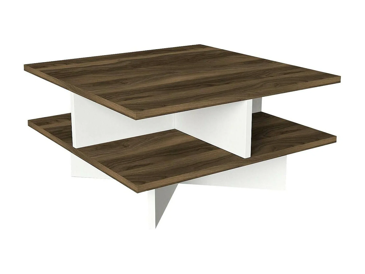 Wohnzimmertisch Dpalmier, Niedriger Wohnzimmertisch, Kaffeeregal, Couchtisch für Sofa, 60x60h31 cm, Walnuss und WeiÃŸ