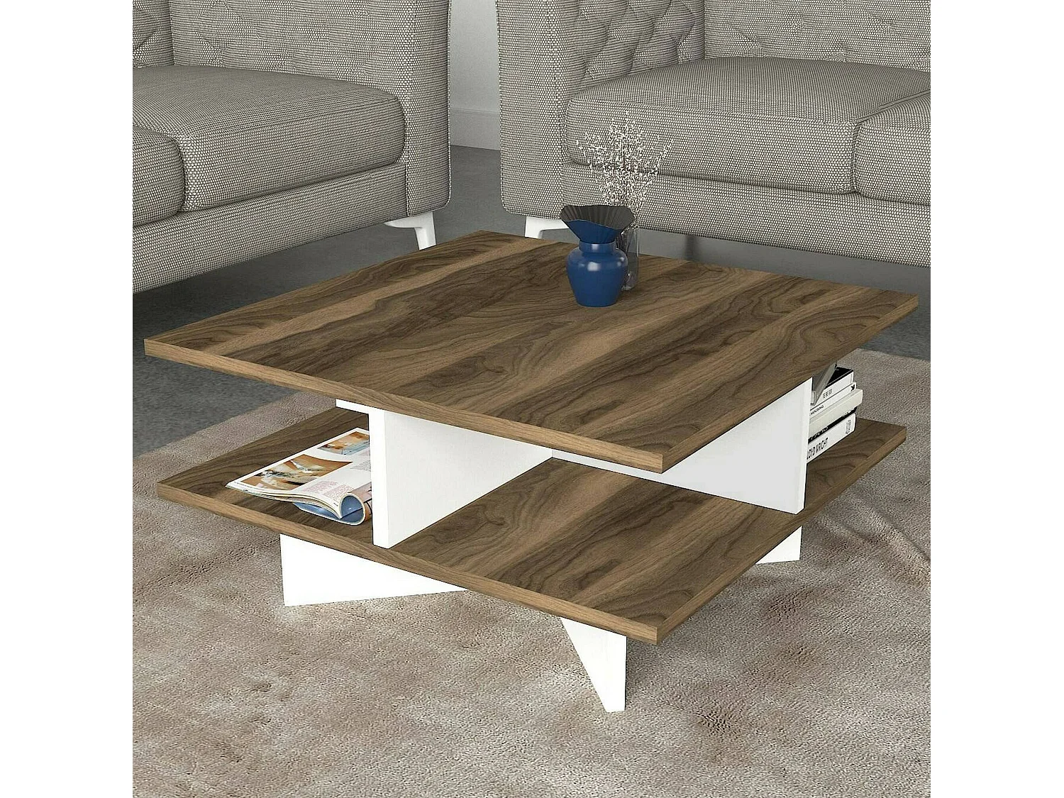 Tavolino da Salotto Sovrani, Multiuso, 60x60x31.2h cm Bianco