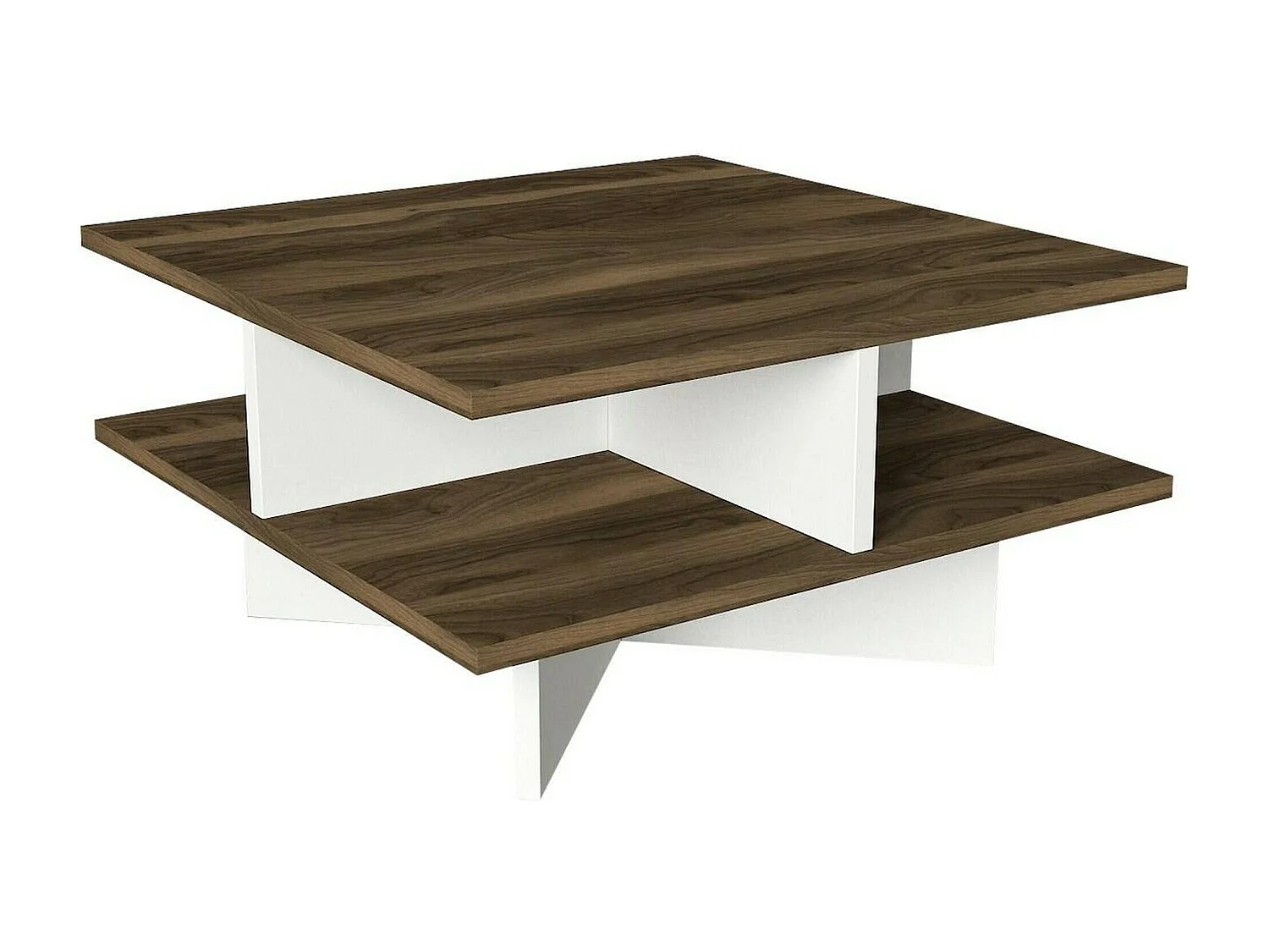 Dpalmier-saaltafel, koffietafel, bankrek, woonkamerplank, 60x60h31 cm, walnoot en wit