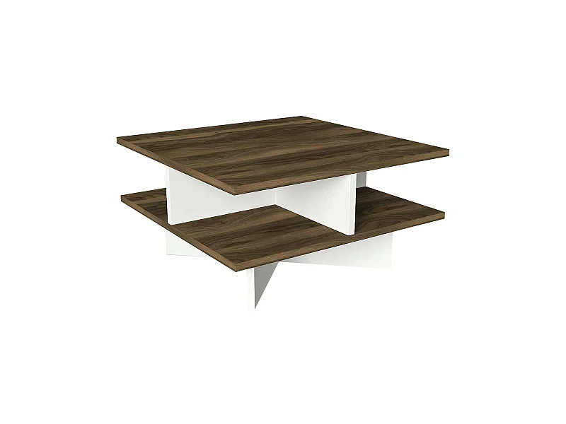 Dpalmier-saaltafel, koffietafel, bankrek, woonkamerplank, 60x60h31 cm, walnoot en wit