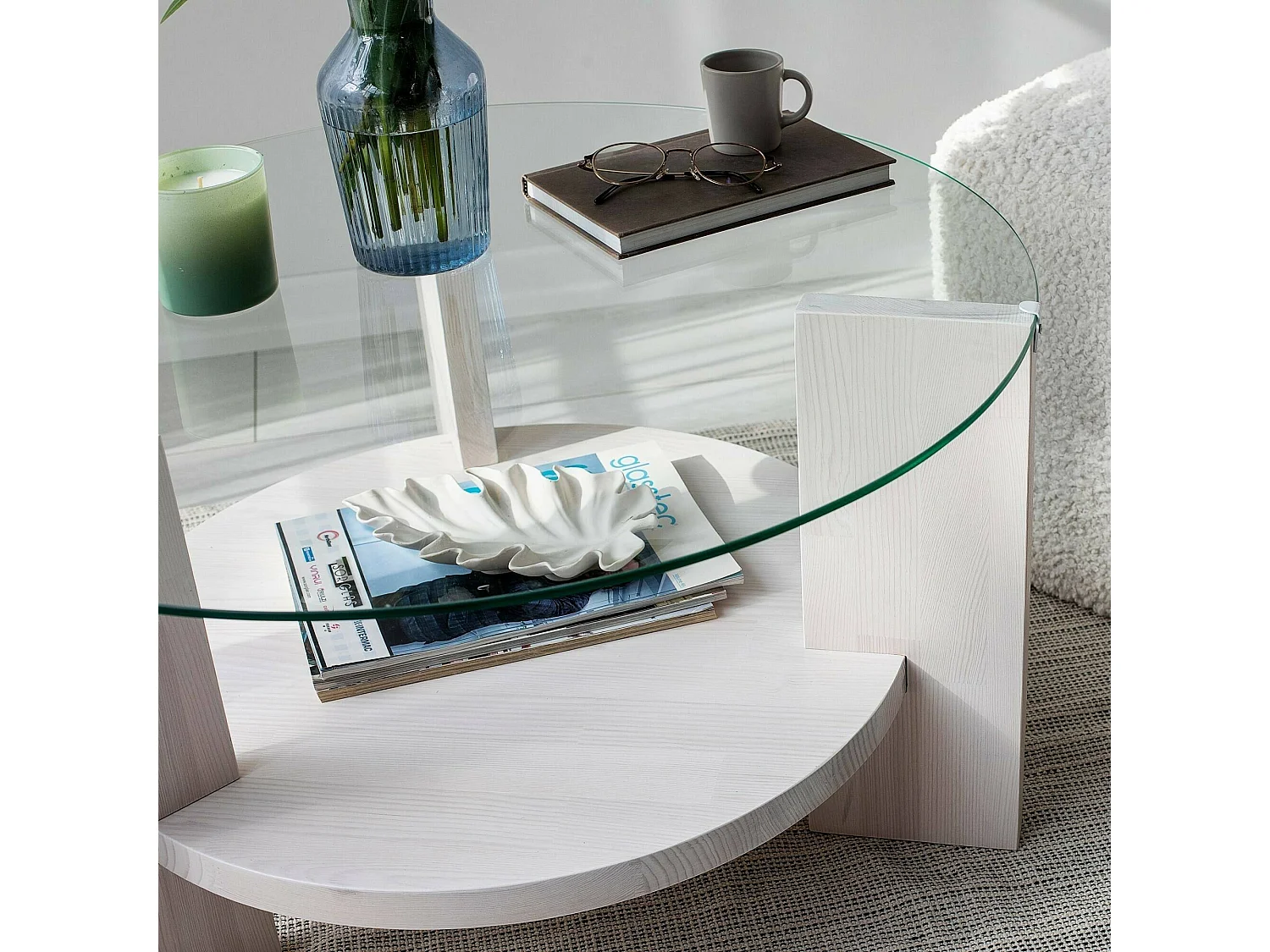 Mesa de café Dcaporal, Mesa de centro baja, Revistero para sofá, Estante de la sala de estar, 75x75h40 cm, Blanco