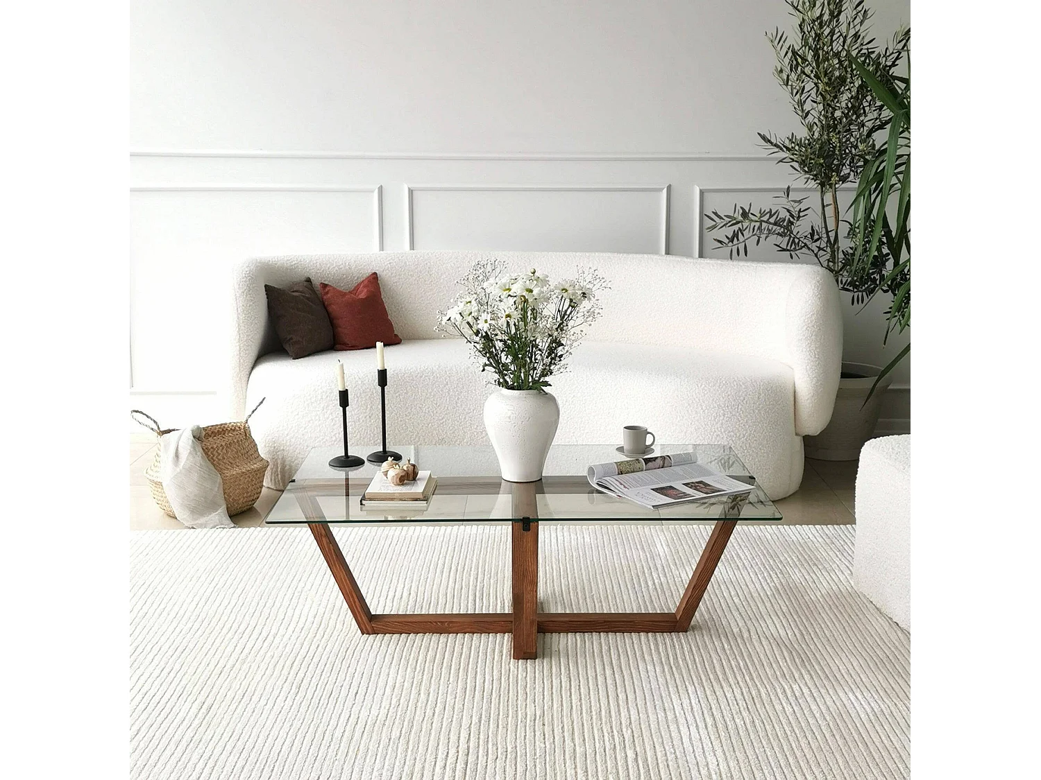 Mesa de café Daaboubo, Mesa de centro baja, Revistero para sofá, Estante de la sala de estar, 105x65h35 cm, Nuez