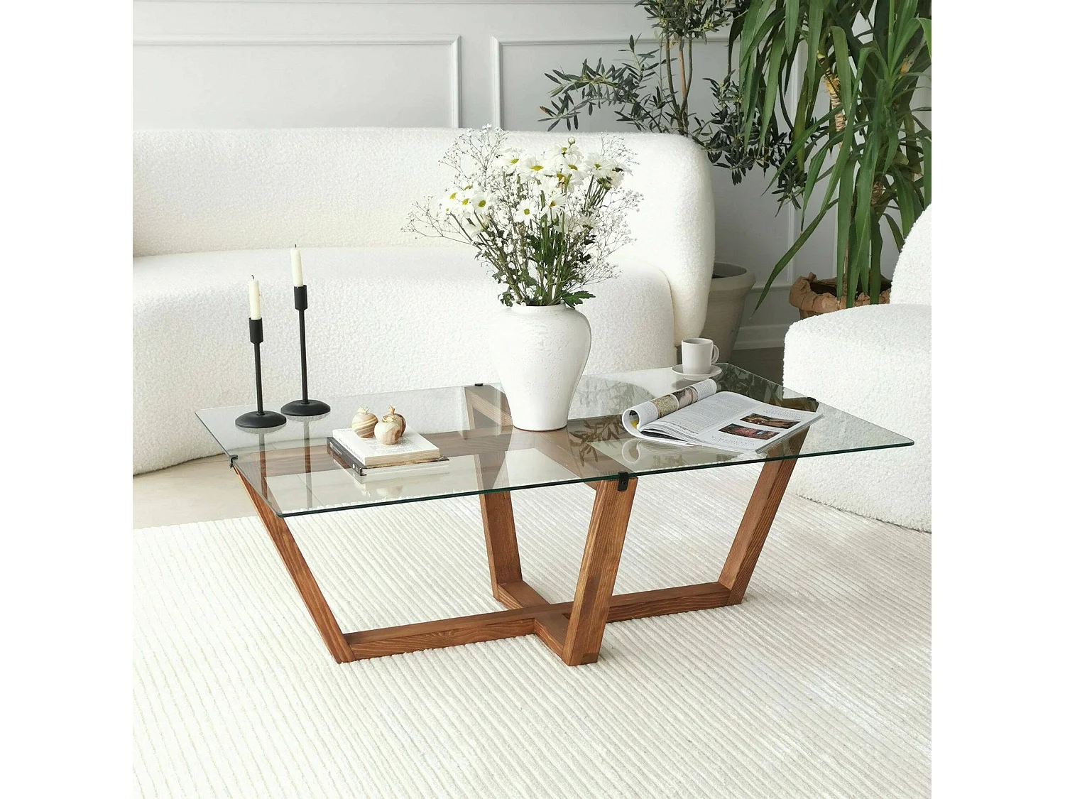 Mesa de estar Daaboubo, Mesa de café, Porta-revistas para sofá, Prateleira para sala de estar, 105x65h35 cm, Nogueira