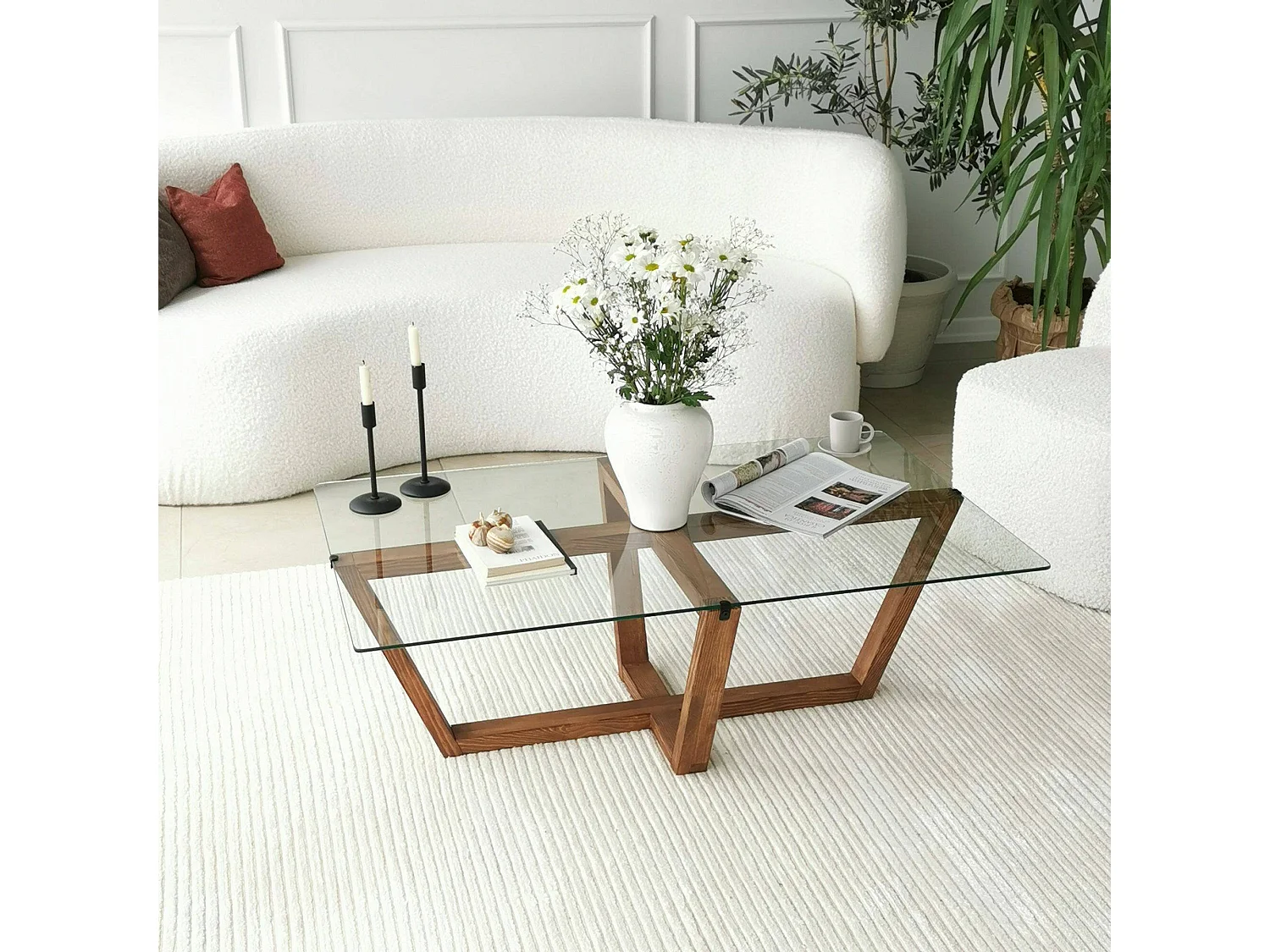 Mesa de estar Daaboubo, Mesa de café, Porta-revistas para sofá, Prateleira para sala de estar, 105x65h35 cm, Nogueira