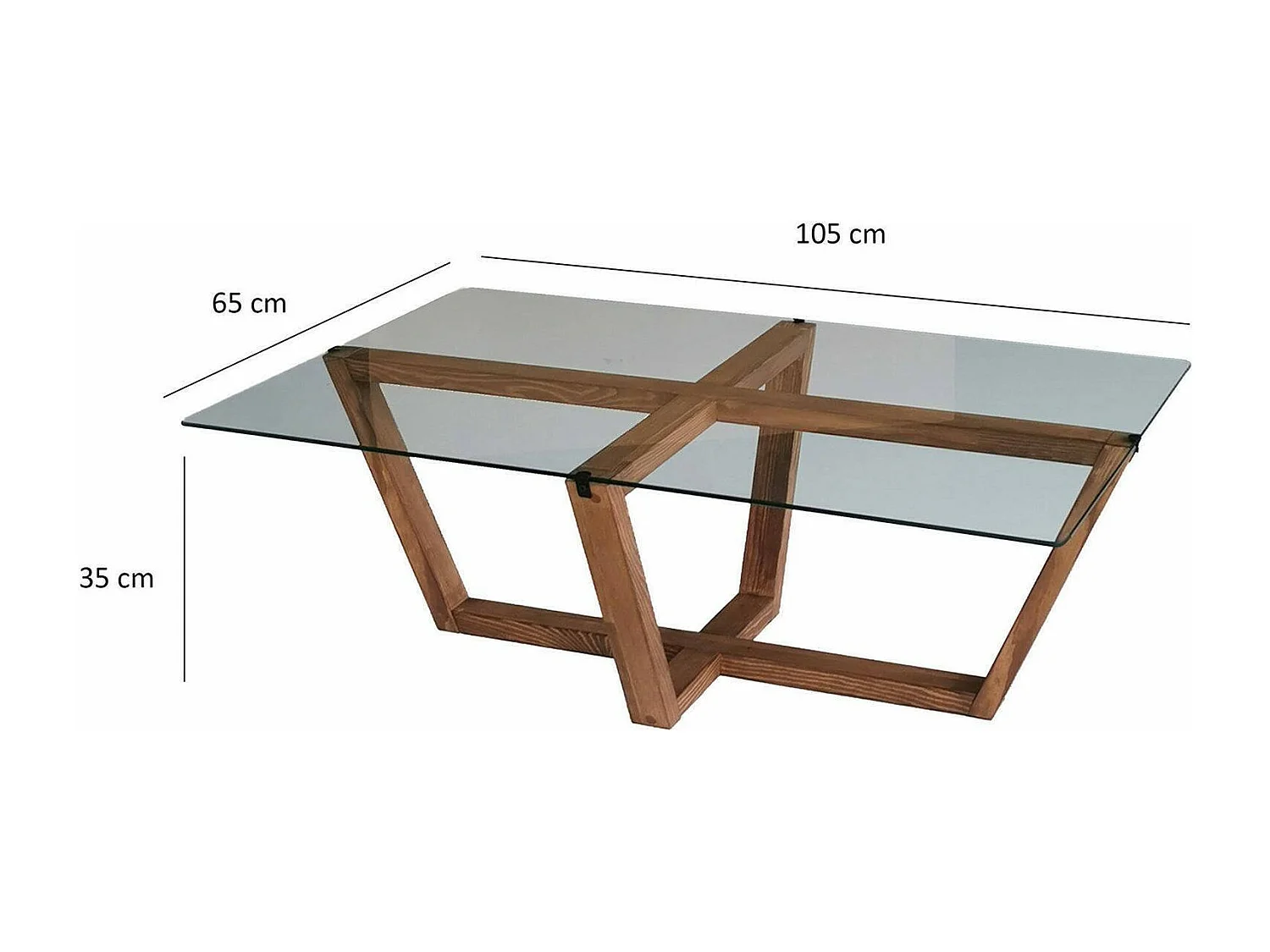 Visconti Couchtisch, rechteckig, 105x65x35h cm, nussbraun, Glasplatte, transparente Ablage