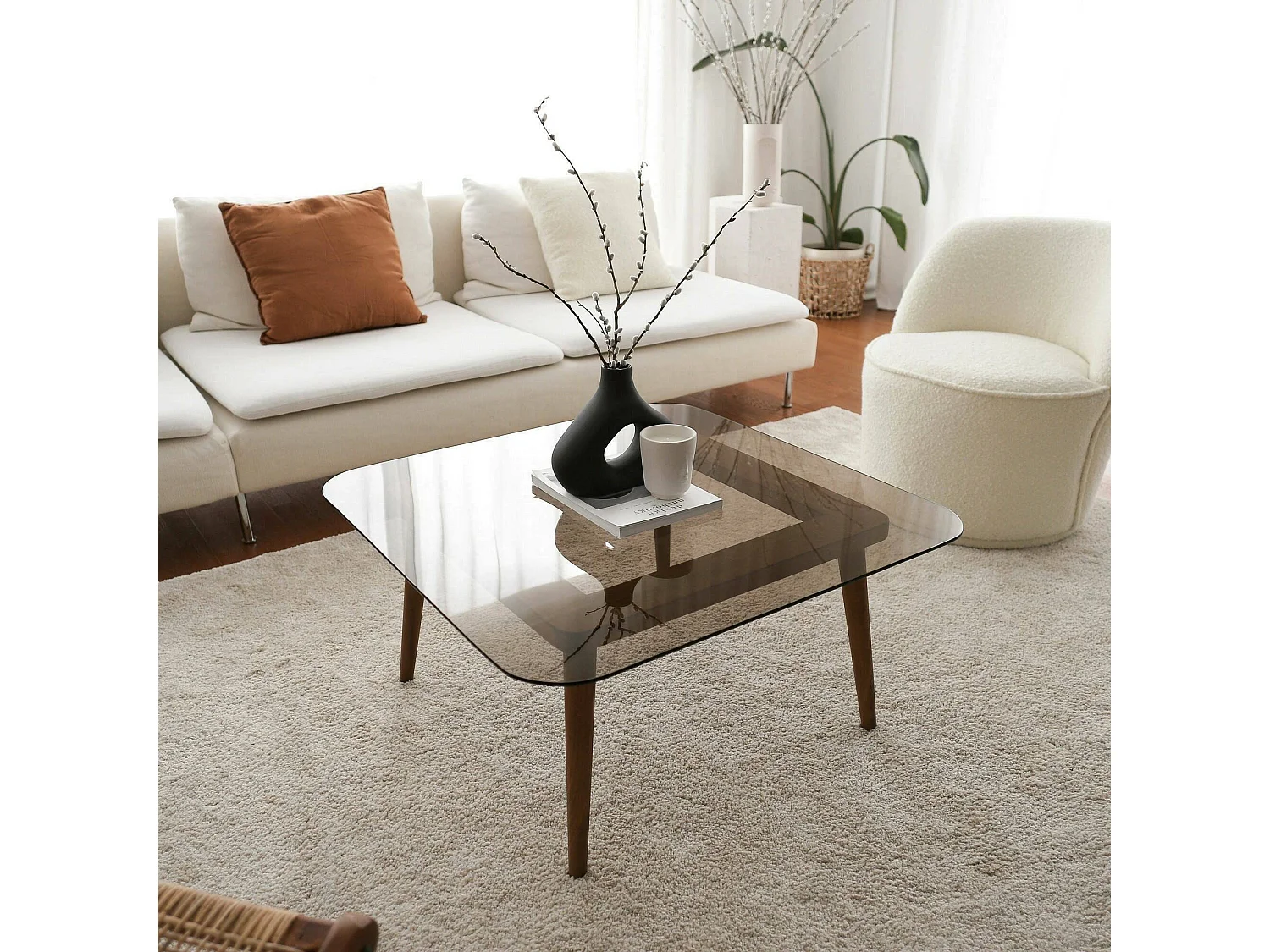 Wohnzimmertisch Dgagliol, Niedriger Wohnzimmertisch, Kaffeeregal, Couchtisch für Sofa, 80x80h40 cm, Bronze