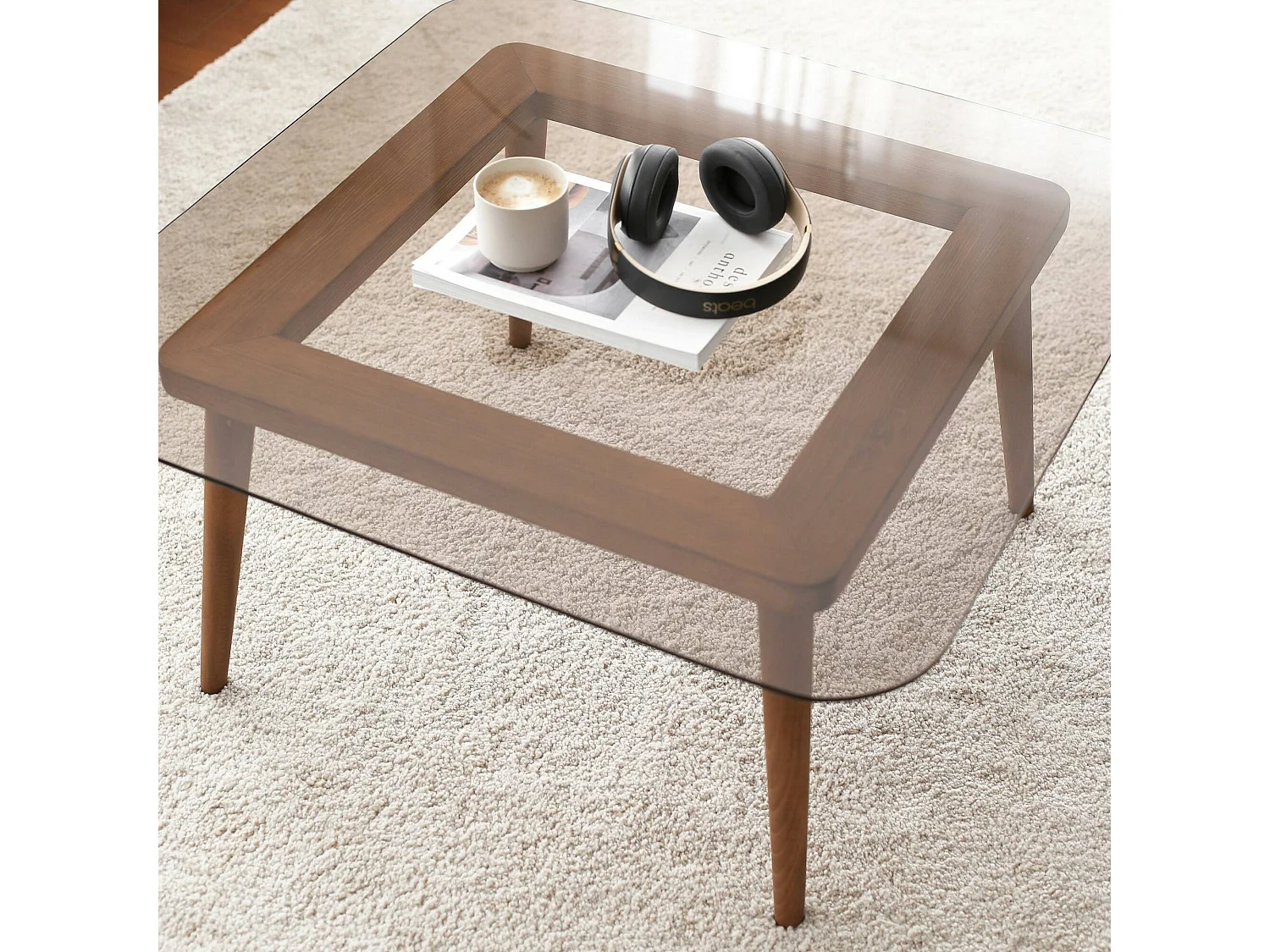 Wohnzimmertisch Dgagliol, Niedriger Wohnzimmertisch, Kaffeeregal, Couchtisch für Sofa, 80x80h40 cm, Bronze